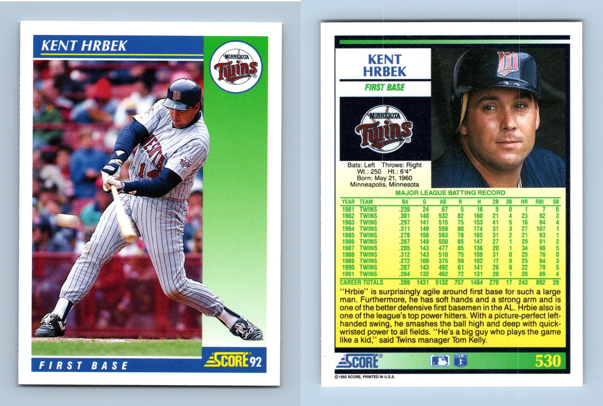 Kent Hrbek - Twins - #530 Score 1992 Baseball Trading Card