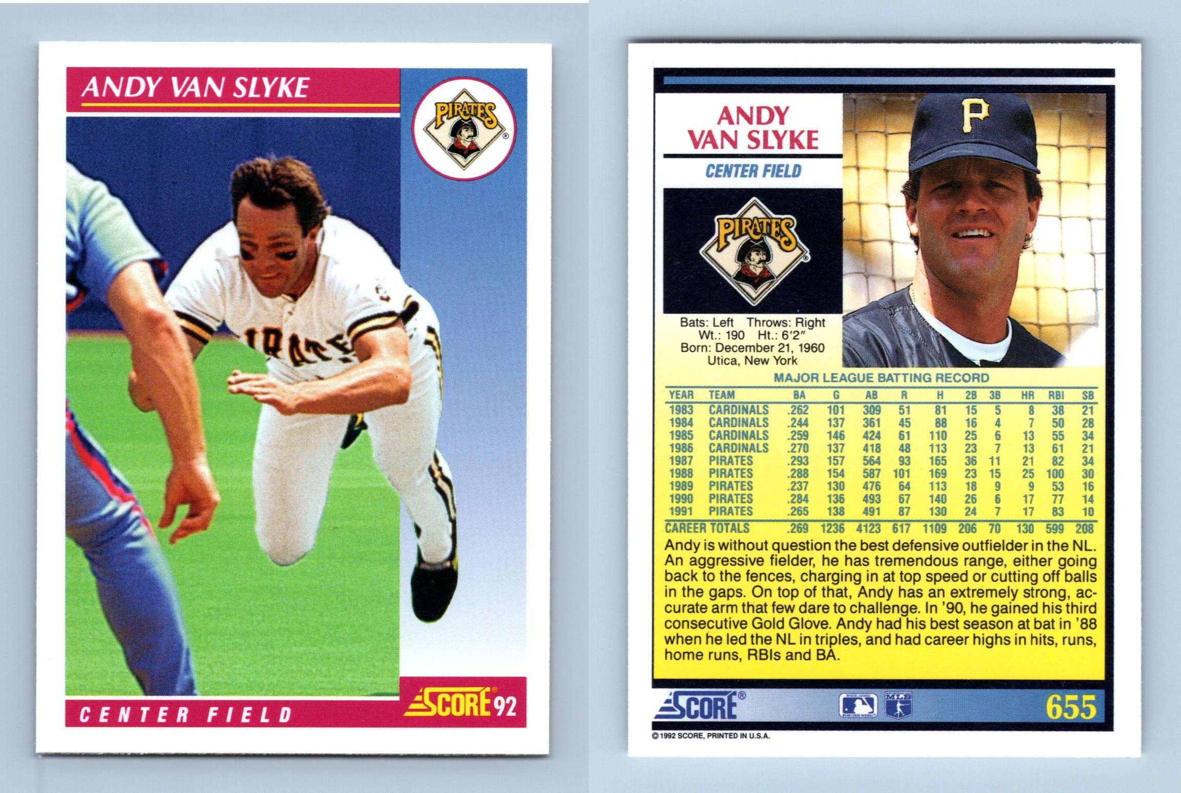 Andy Van Slyke - Pirates - #655 Score 1992 Baseball Trading Card