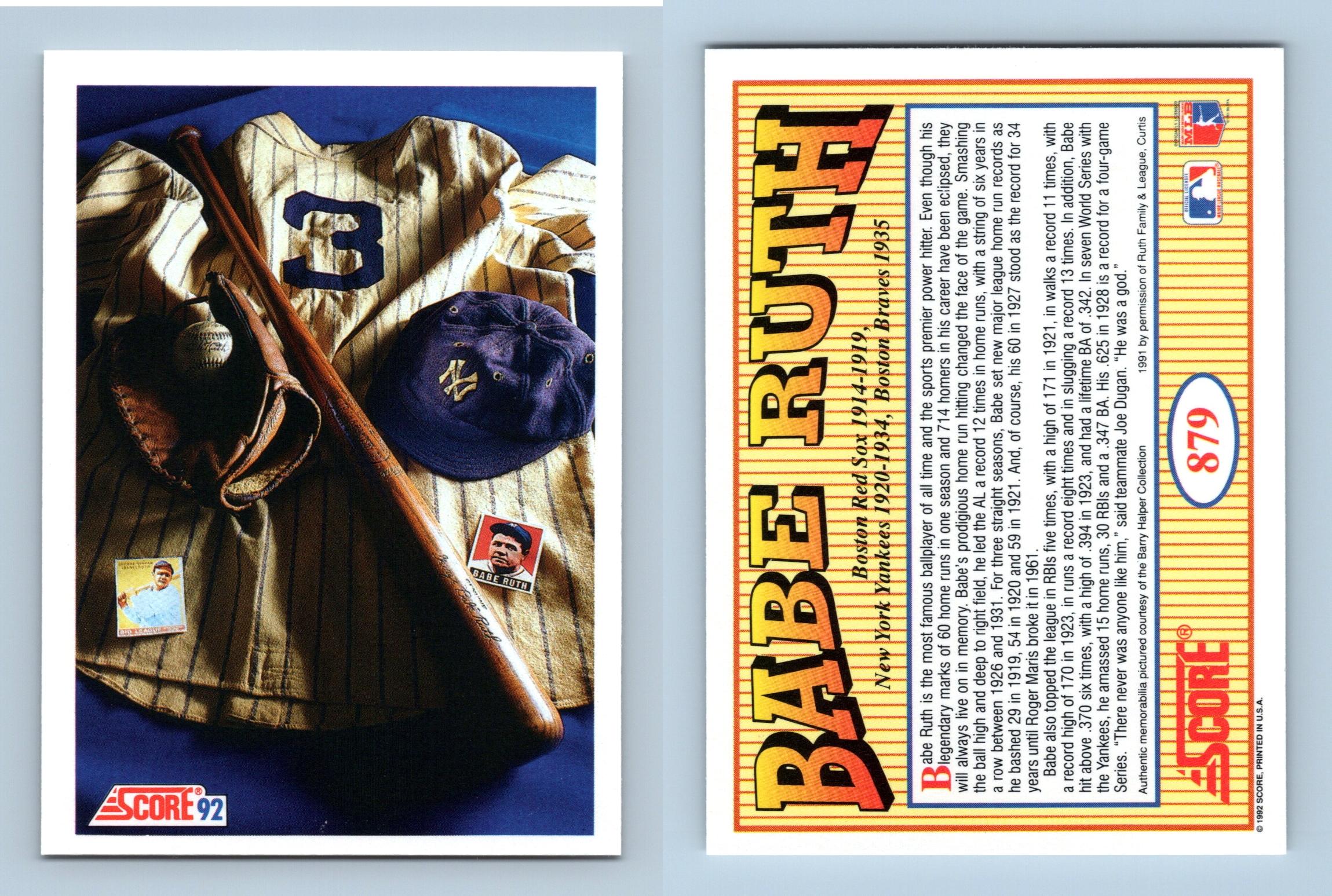 Babe Ruth - #879 Score 1992 Baseball Trading Card