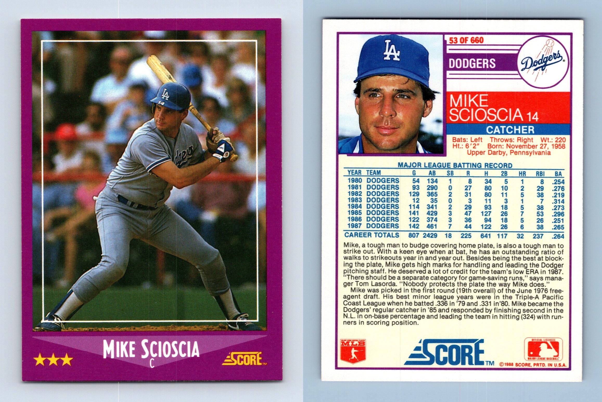 Mike Scioscia - Dodgers #53 Score 1988 Baseball Trading Card