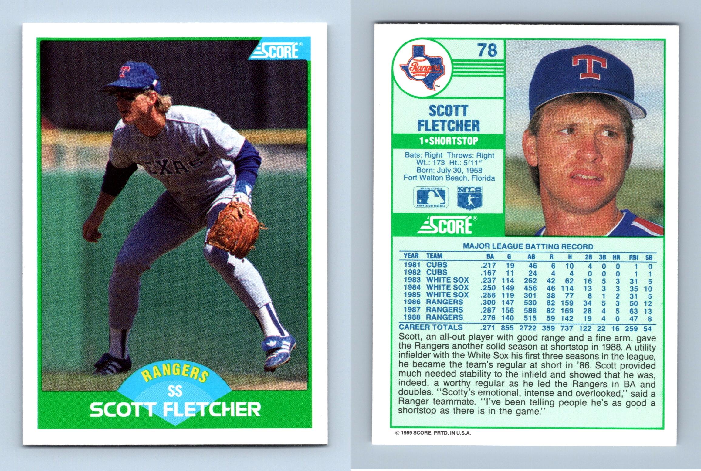 Scott Fletcher Rangers 78 Score 1989 Baseball Trading Card