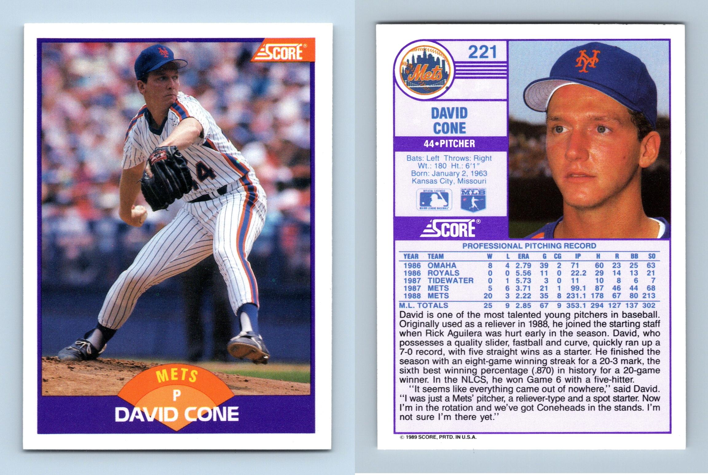 David Cone - Mets #221 Score 1989 Baseball Trading Card