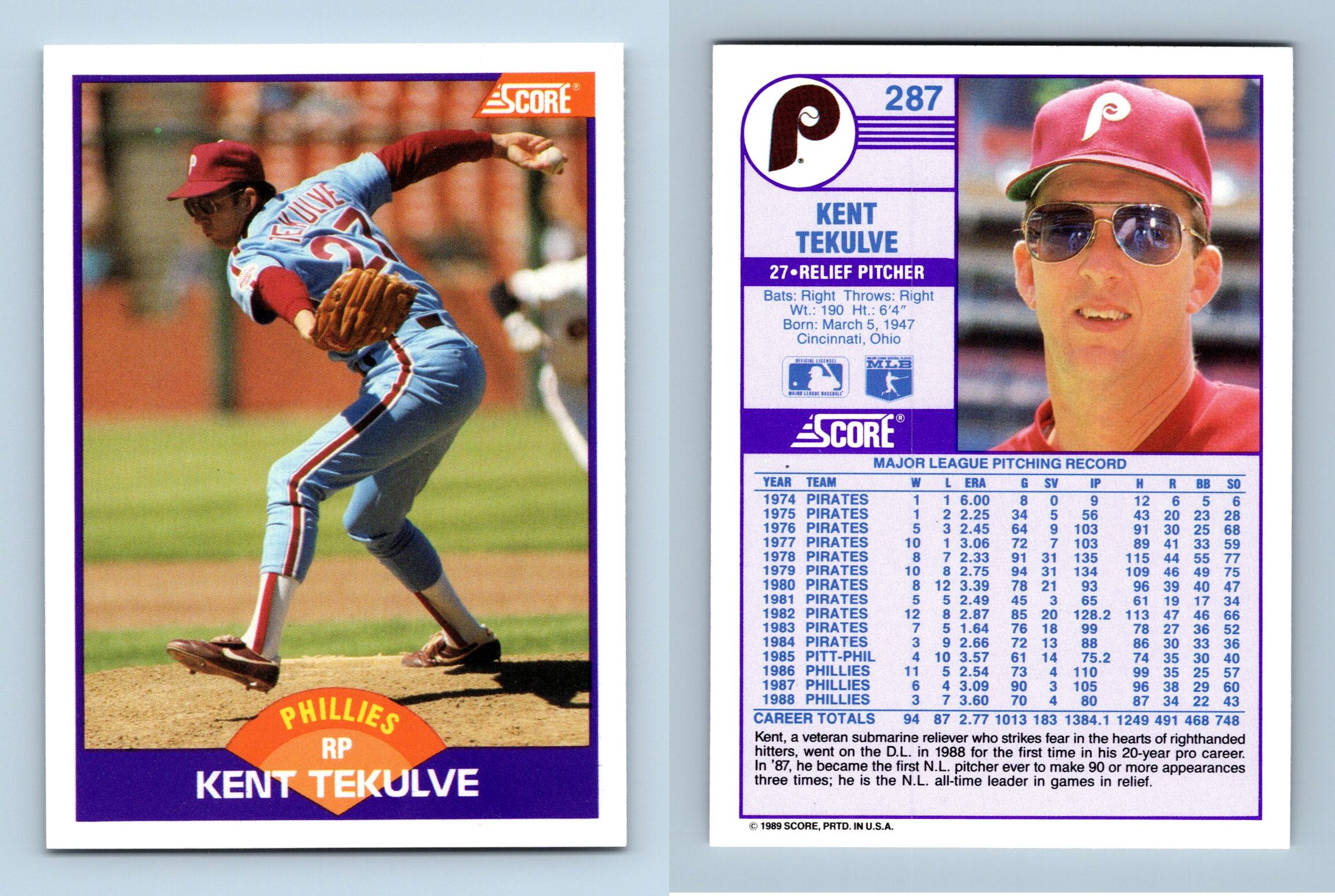 Kent Tekulve - Phillies #287 Score 1989 Baseball Trading Card