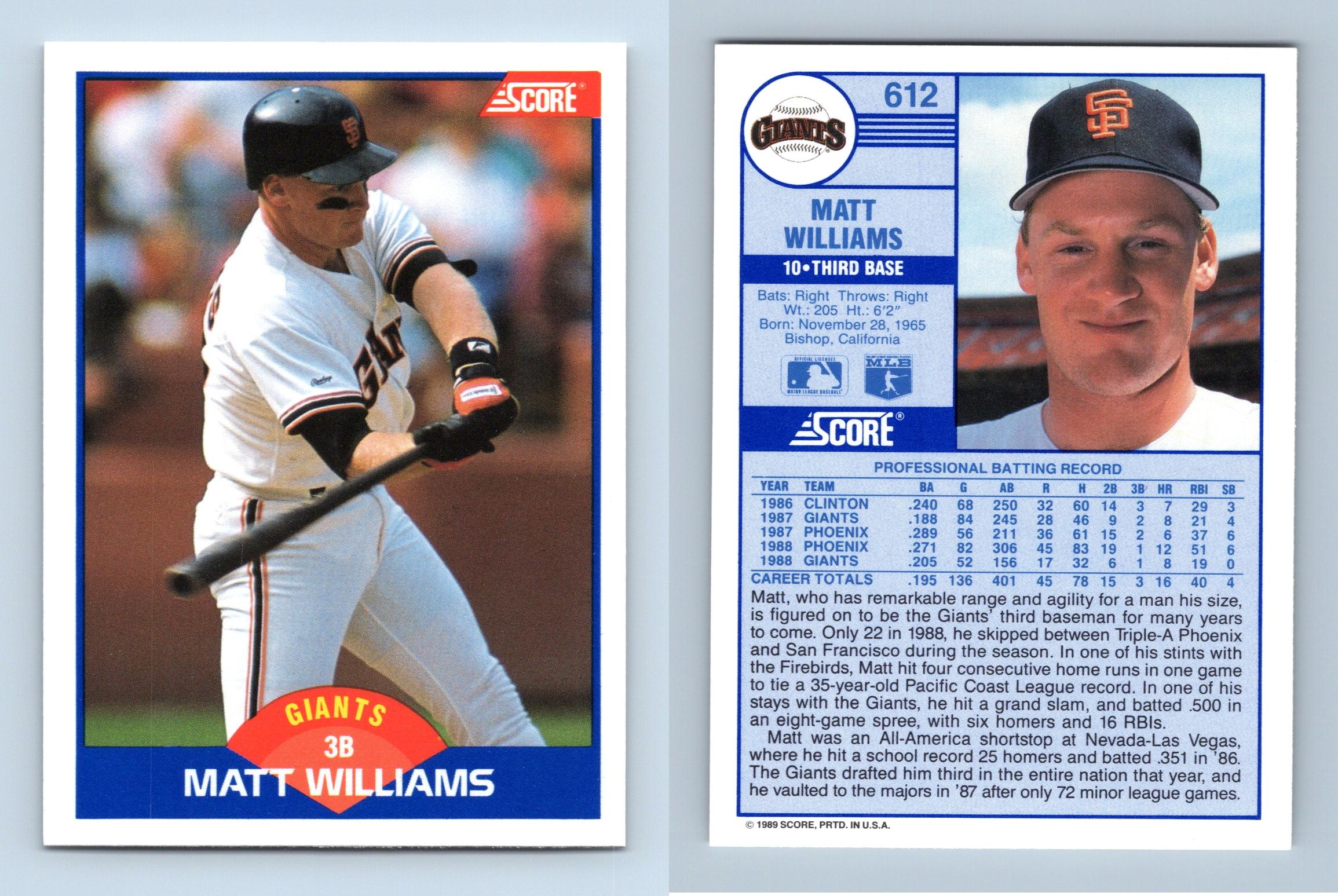 Matt Williams - Giants #612 Score 1989 Baseball Trading Card