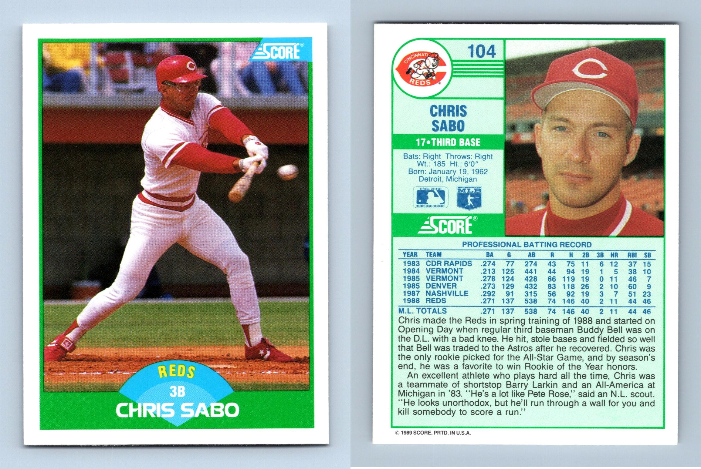 Chris Sabo - Reds #104 Score 1989 Baseball RC Trading Card