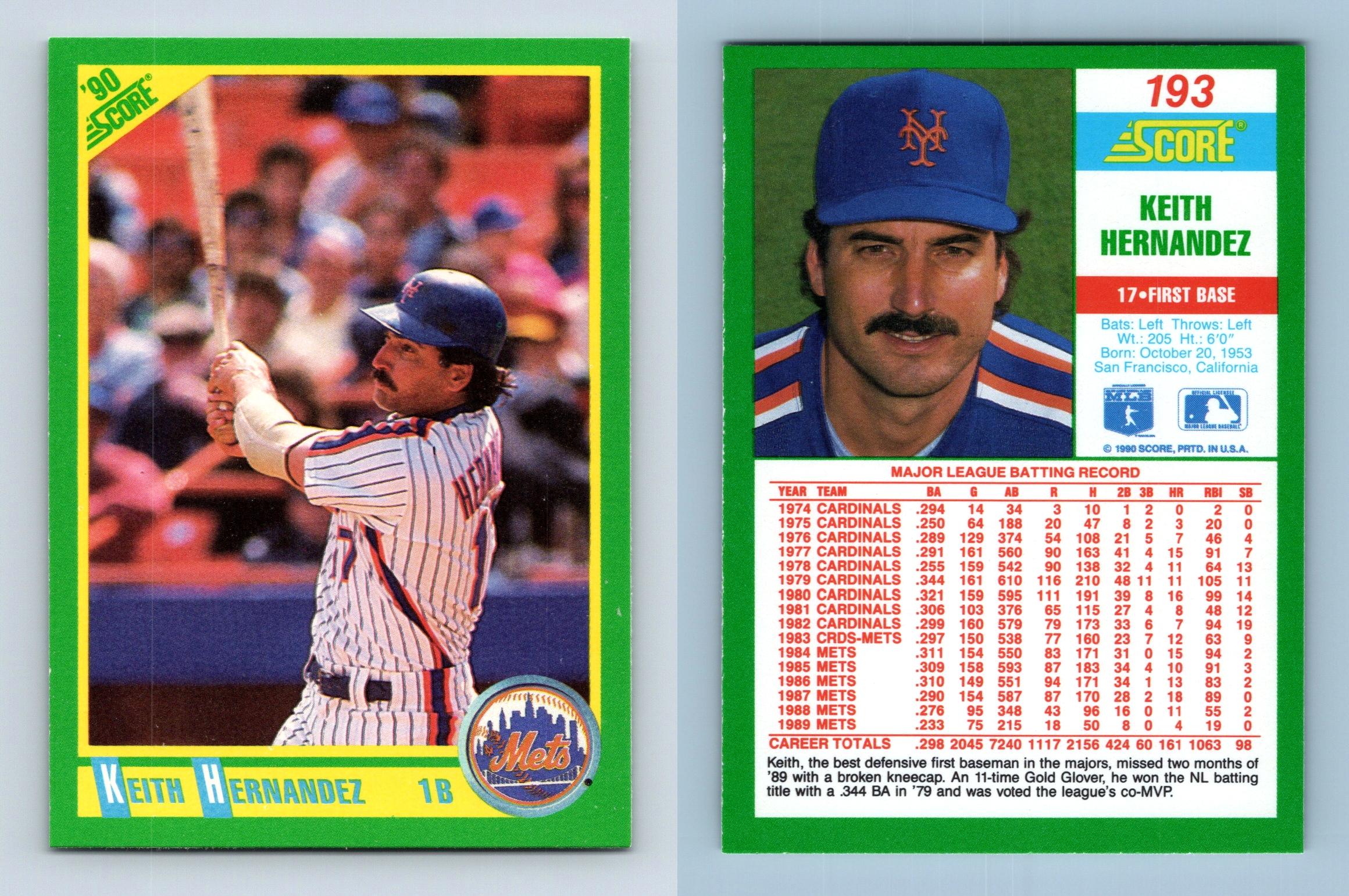 Keith Hernandez - Mets #193 Score 1990 Baseball Trading Card
