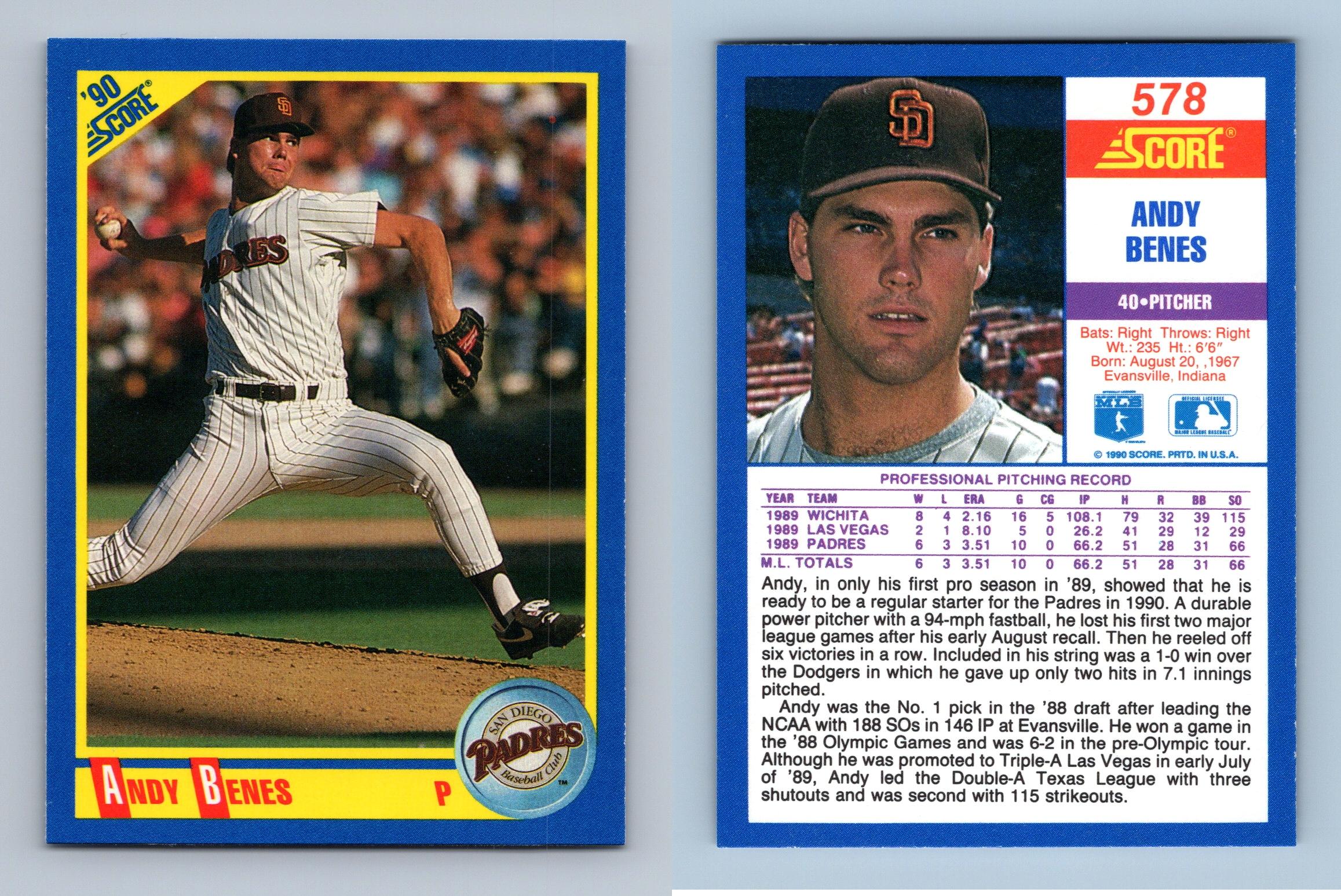 Andy Benes - Padres #578 Score 1990 Baseball Trading Card