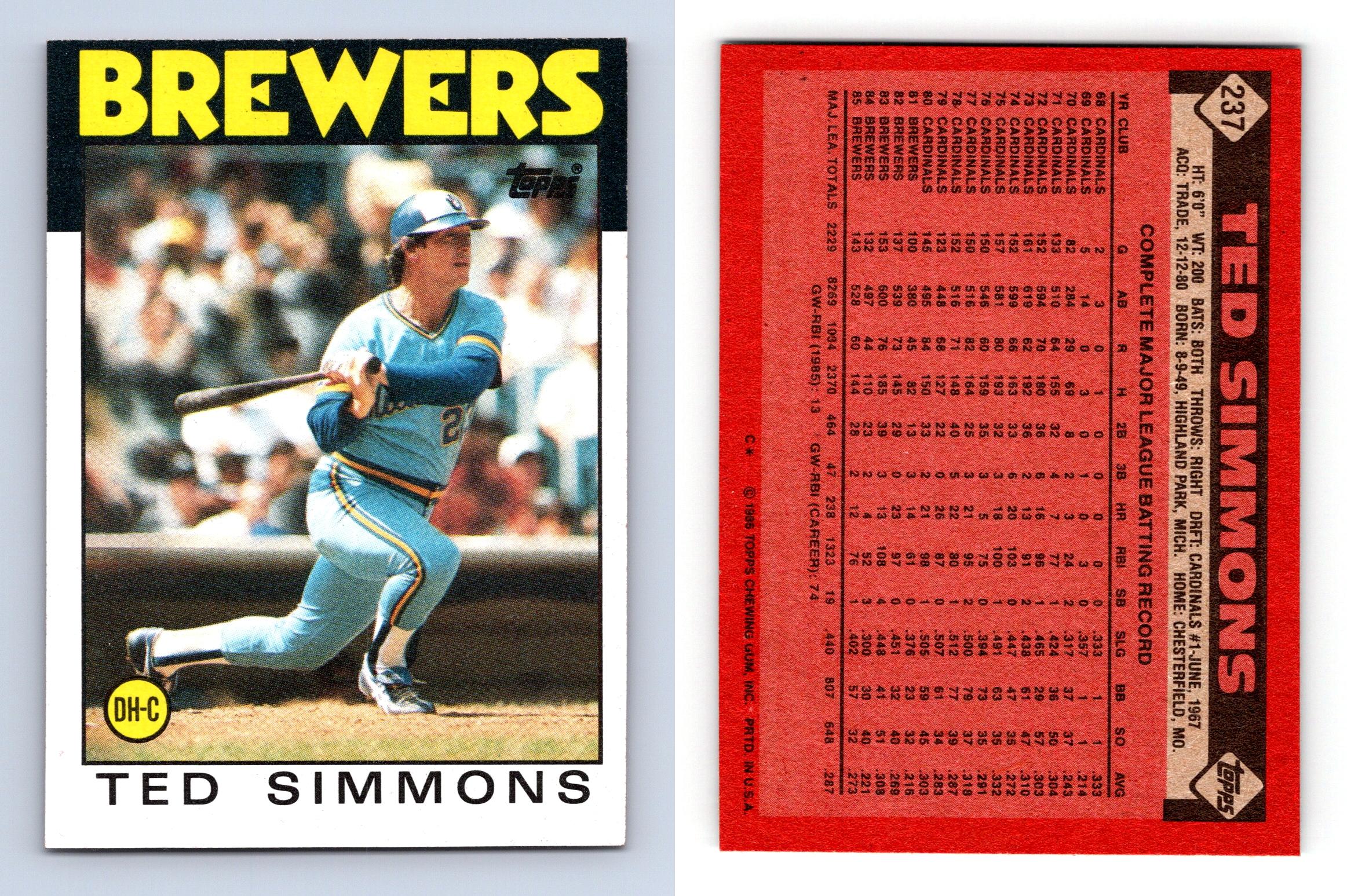 Ted Simmons - Brewers #237 Topps 1986 Baseball Trading Card