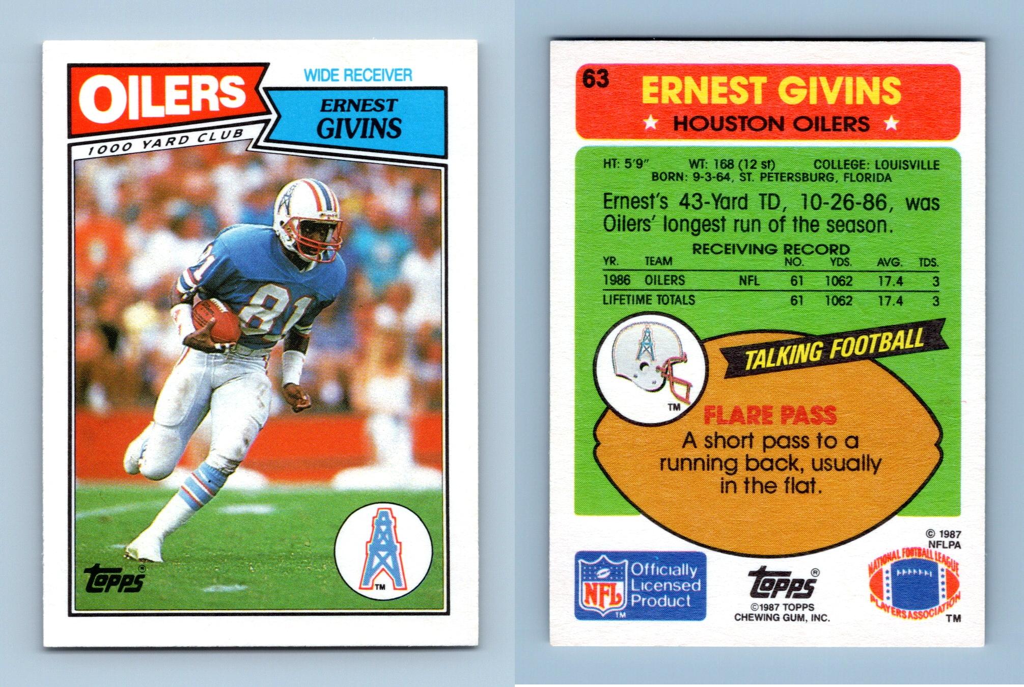 Ernest Givins - Oilers #63 Topps 1987 NFL Football US/UK Trading Card