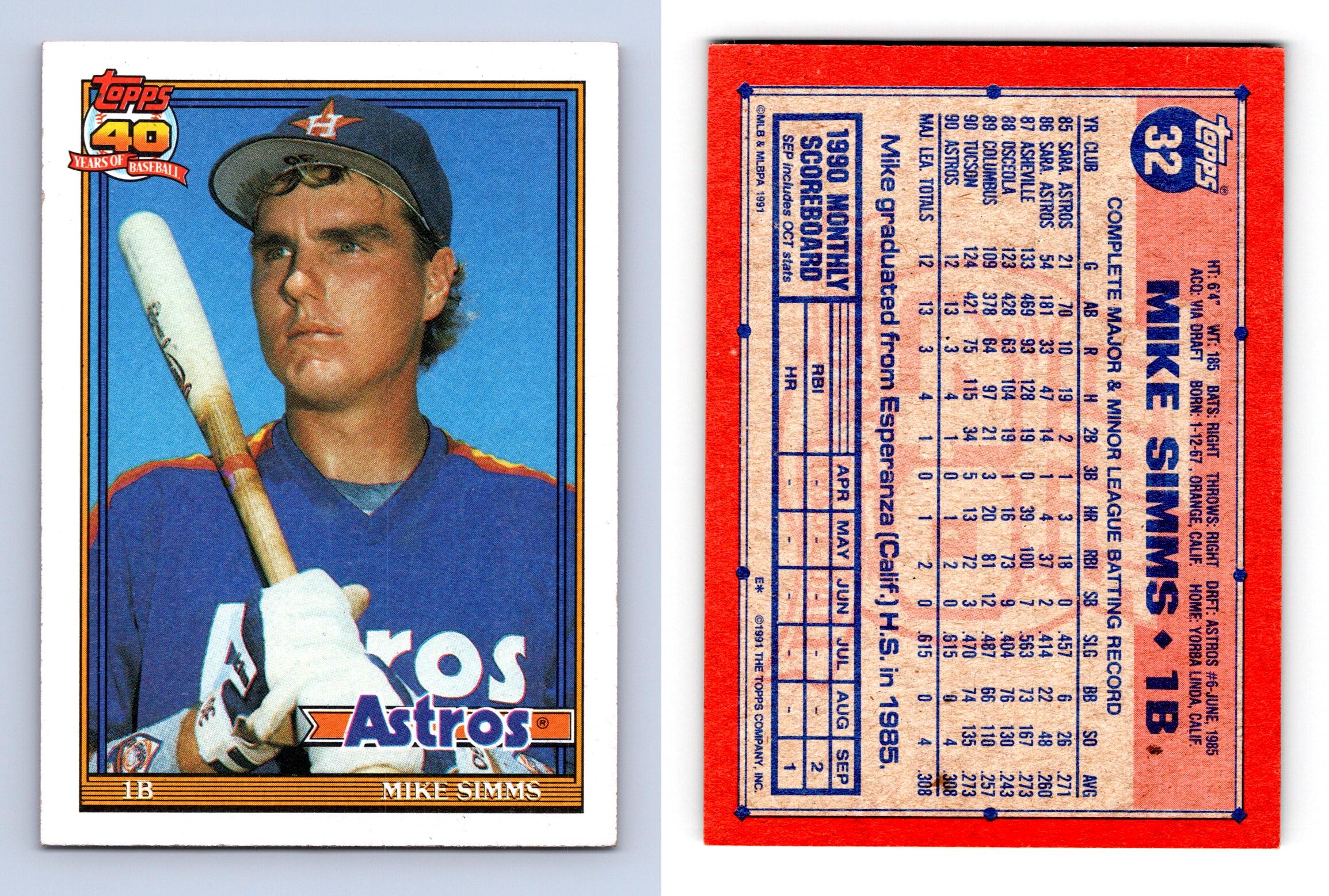 Mike Simms Astros 32 Topps 40 Years Of Baseball 1991 RC MLB Trading Card