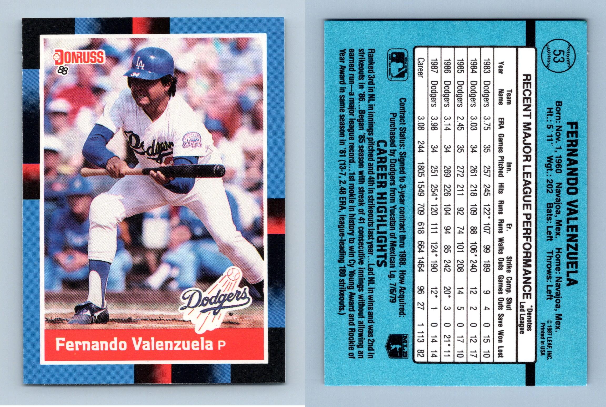 Fernando Valenzuela - Dodgers #53 Donruss 1988 Baseball Trading Card