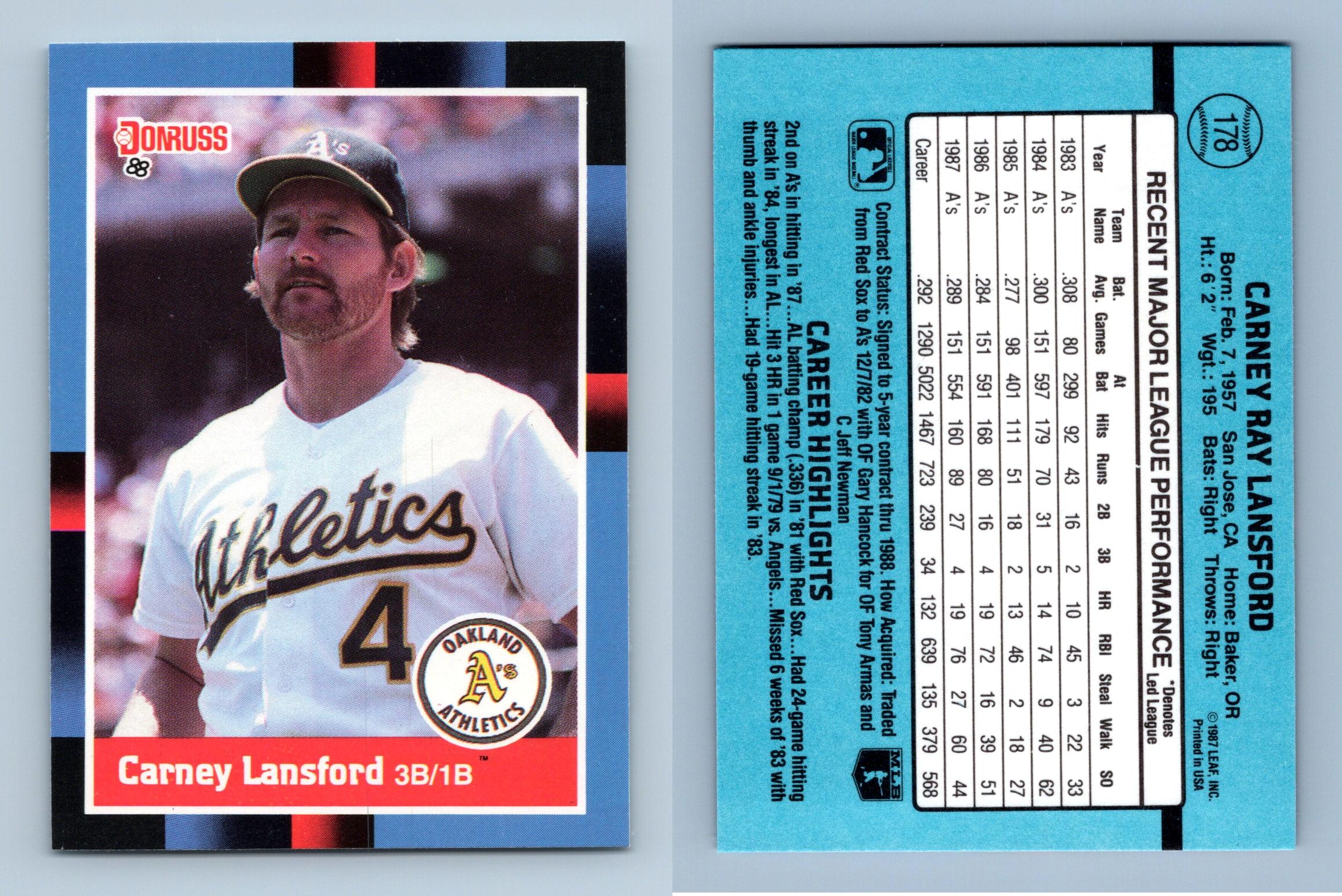 Carney Lansford - Athletics #178 Donruss 1988 Baseball Trading Card