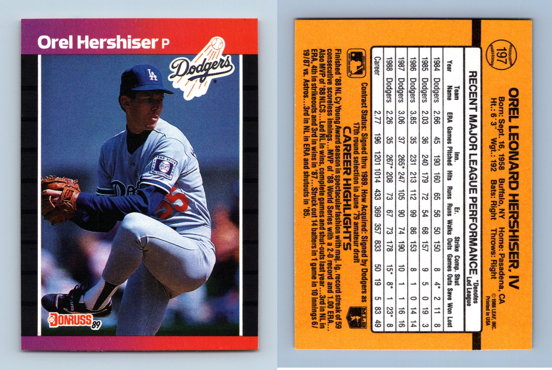 Orel Hershiser - Dodgers #197 Donruss 1989 Baseball Trading Card
