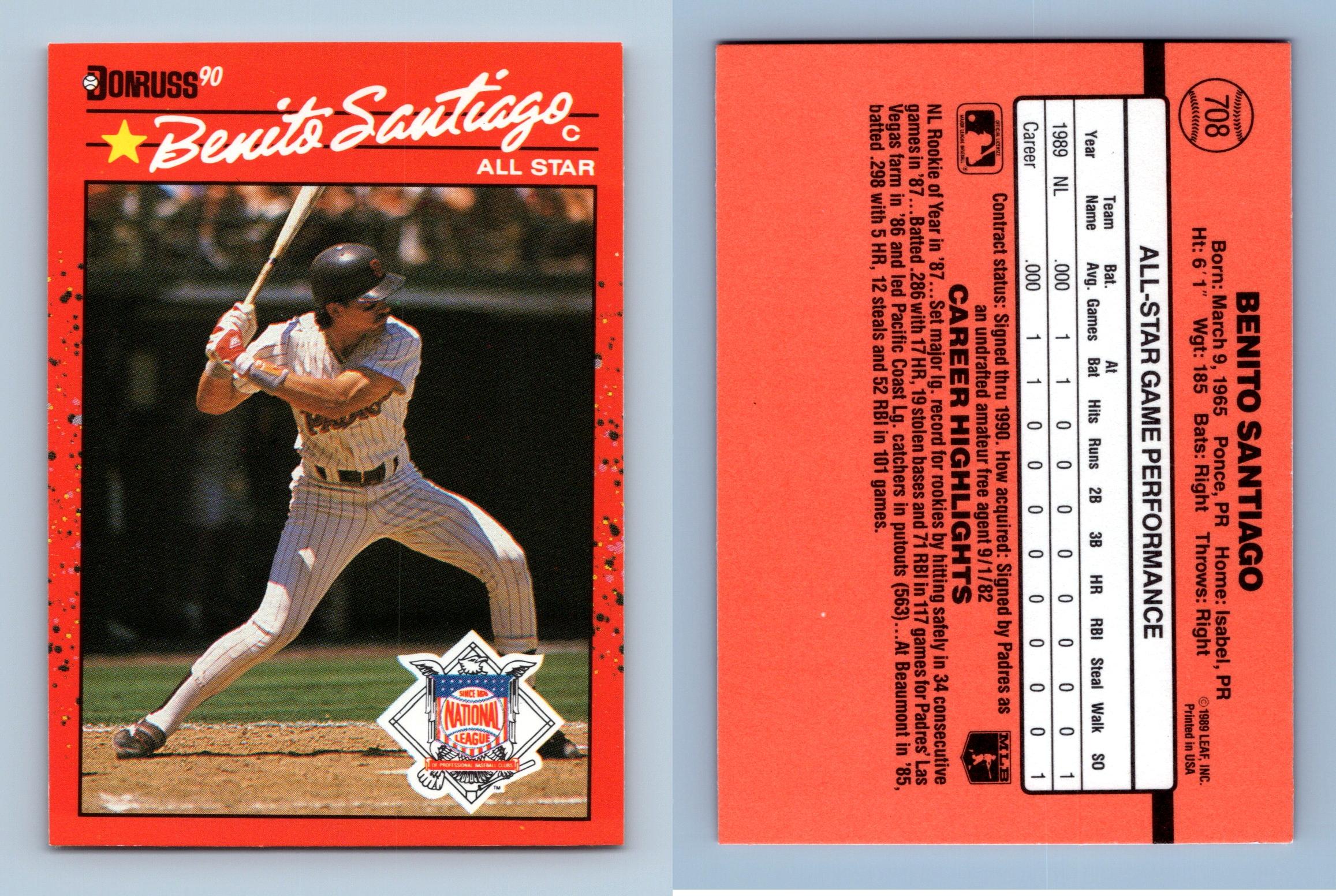 Benito Santiago - All Star #708 Donruss 1990 Baseball Trading Card