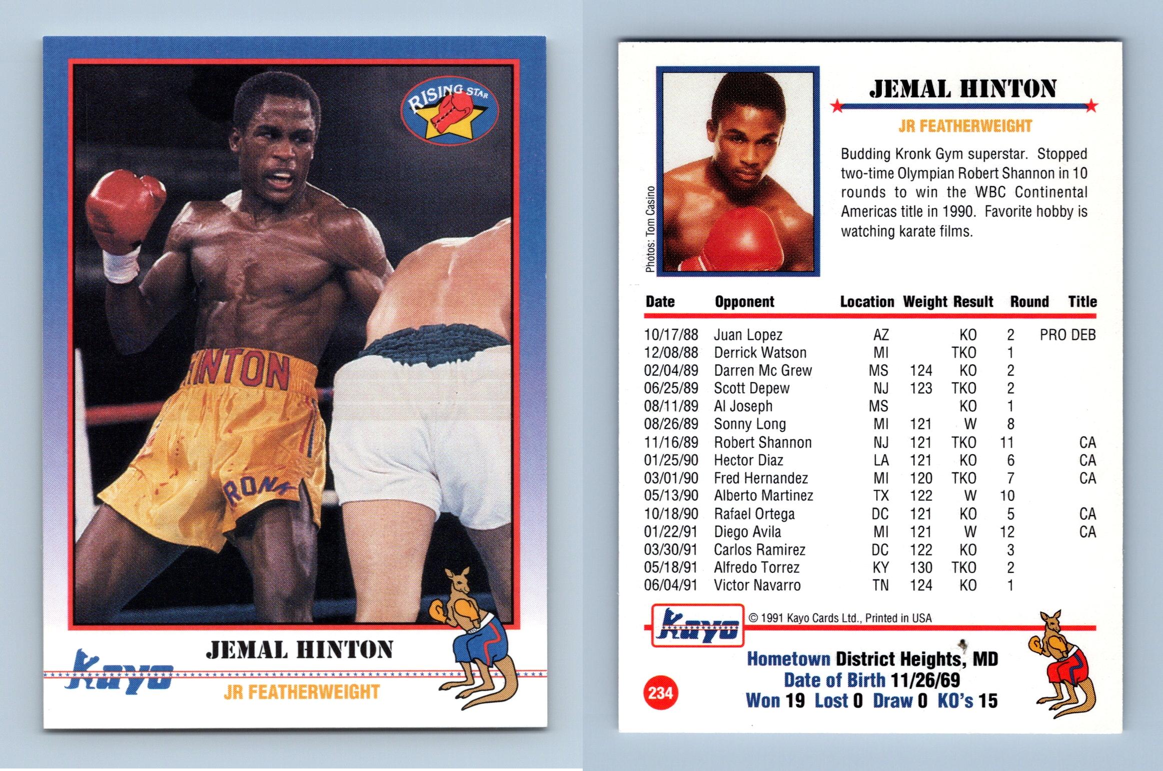Jemal Hinton #234 Kayo Boxing 1991 Trading Card