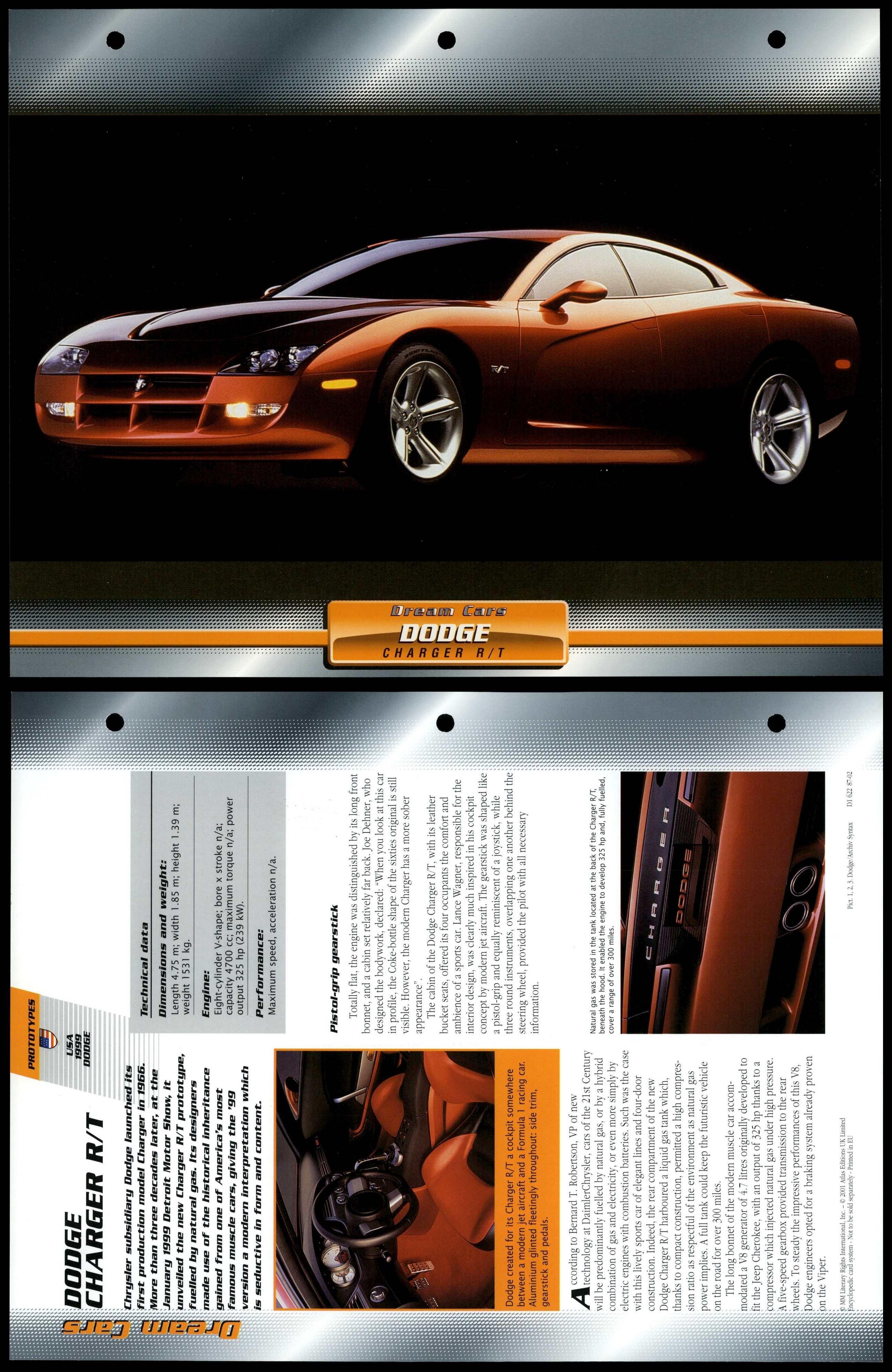 Dodge Charger R/T - 1999 - Prototypes - Atlas Dream Cars Fact File Card