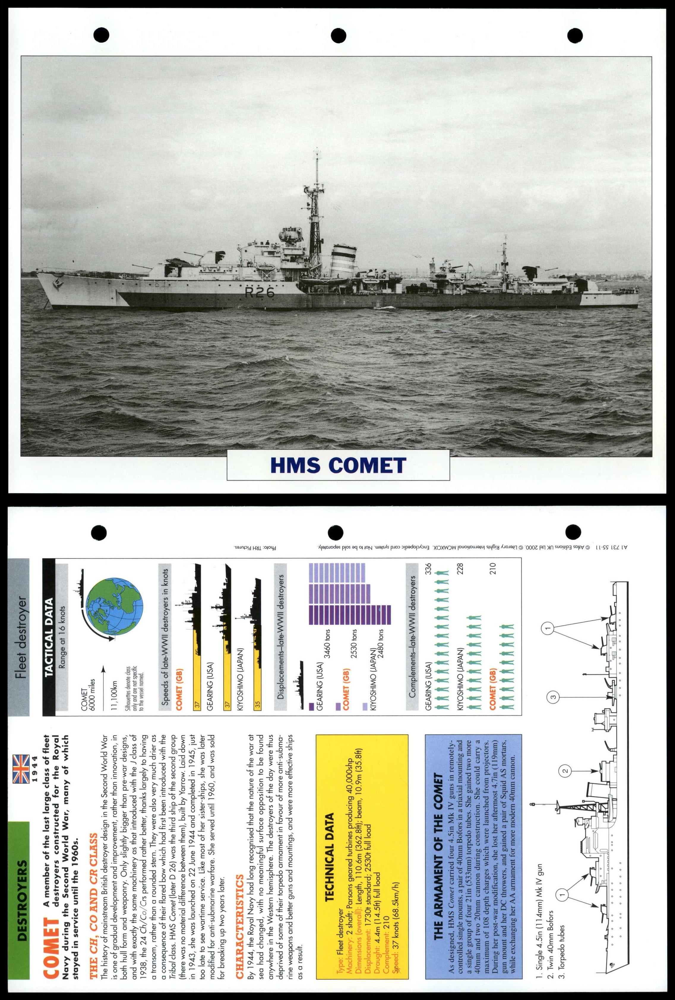 HMS Comet - 1944 - Destroyers - Atlas Warships Maxi Card