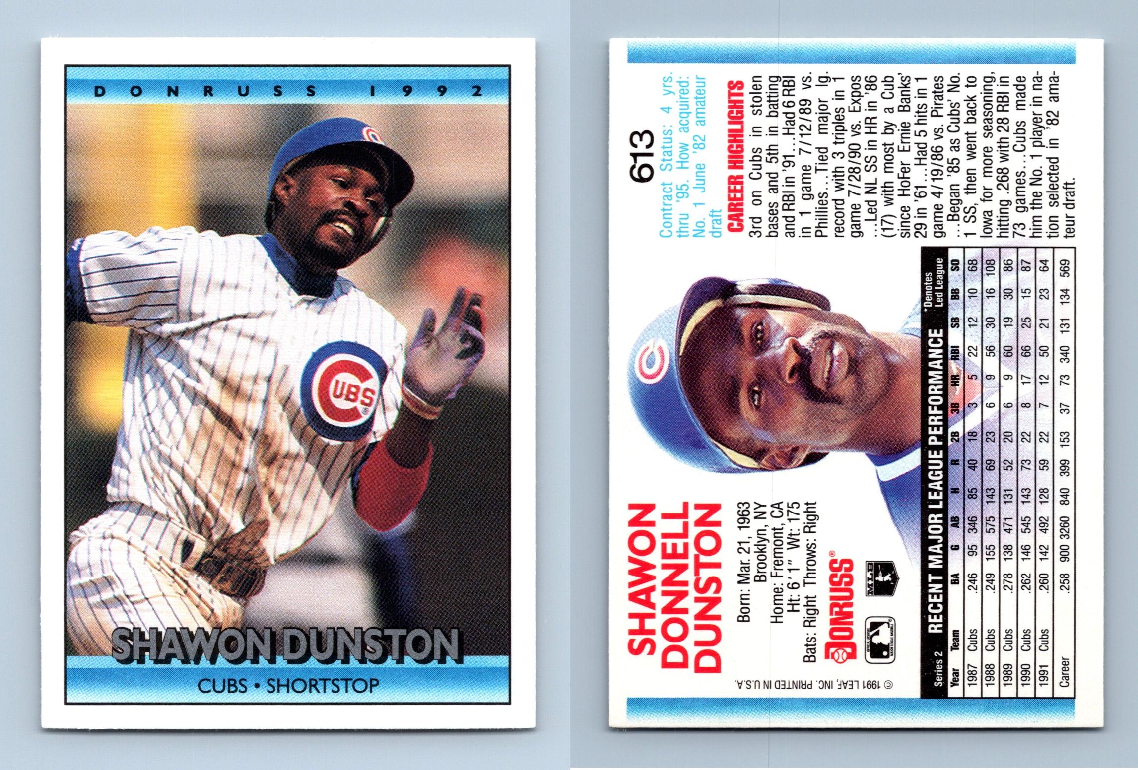 1992 Donruss #613 Shawon Dunston Chicago Cubs