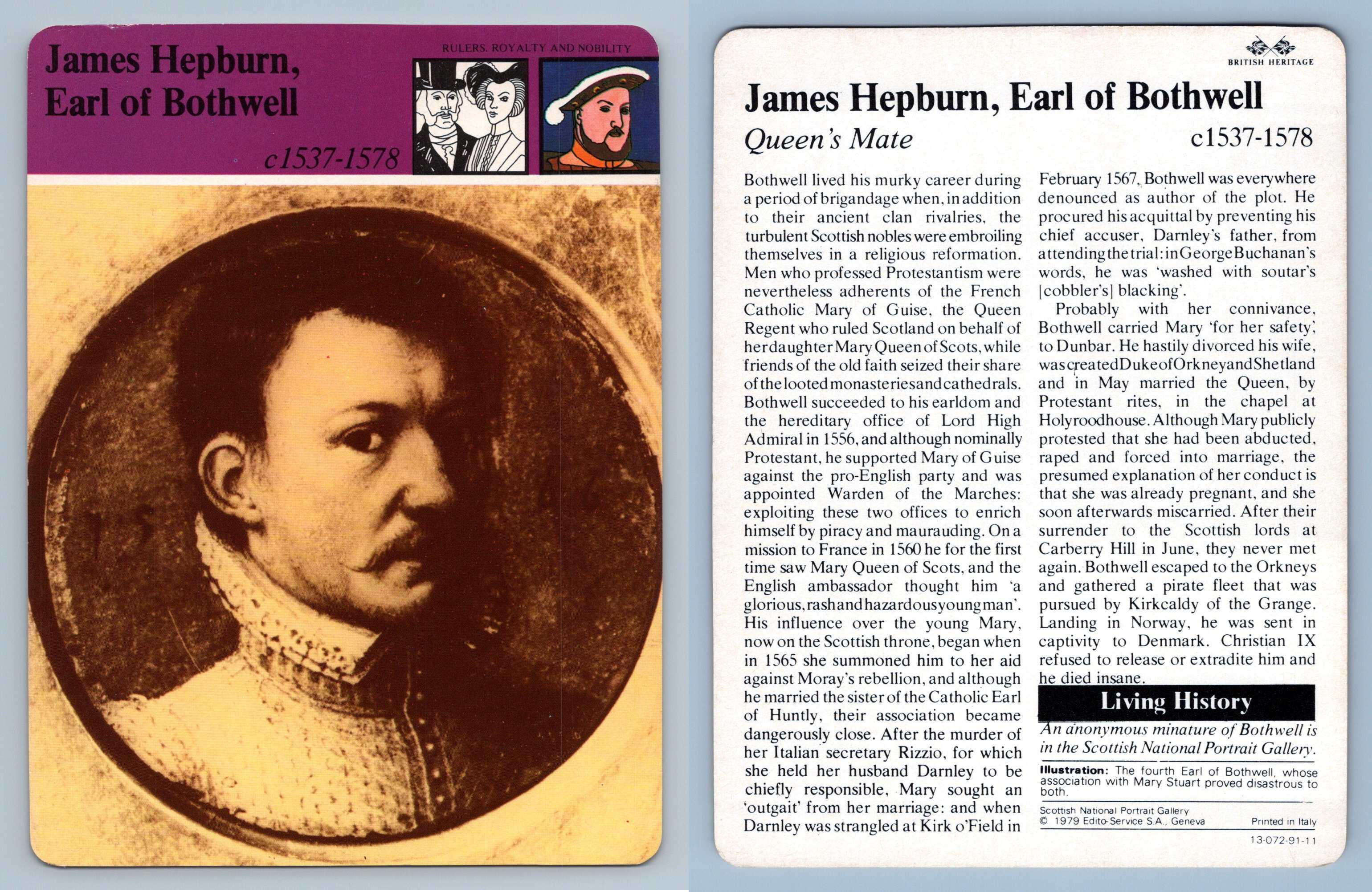 James Hepburn, Earl Bothwell Rulers British Heritage EditoService 1979 Card