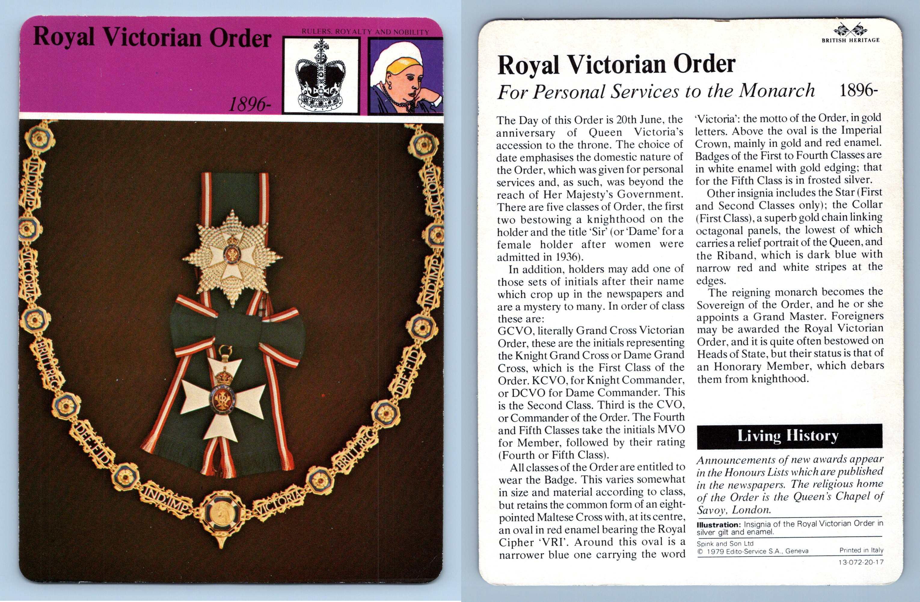 Royal Victorian Order Rulers British Heritage Edito Service Sa 1979