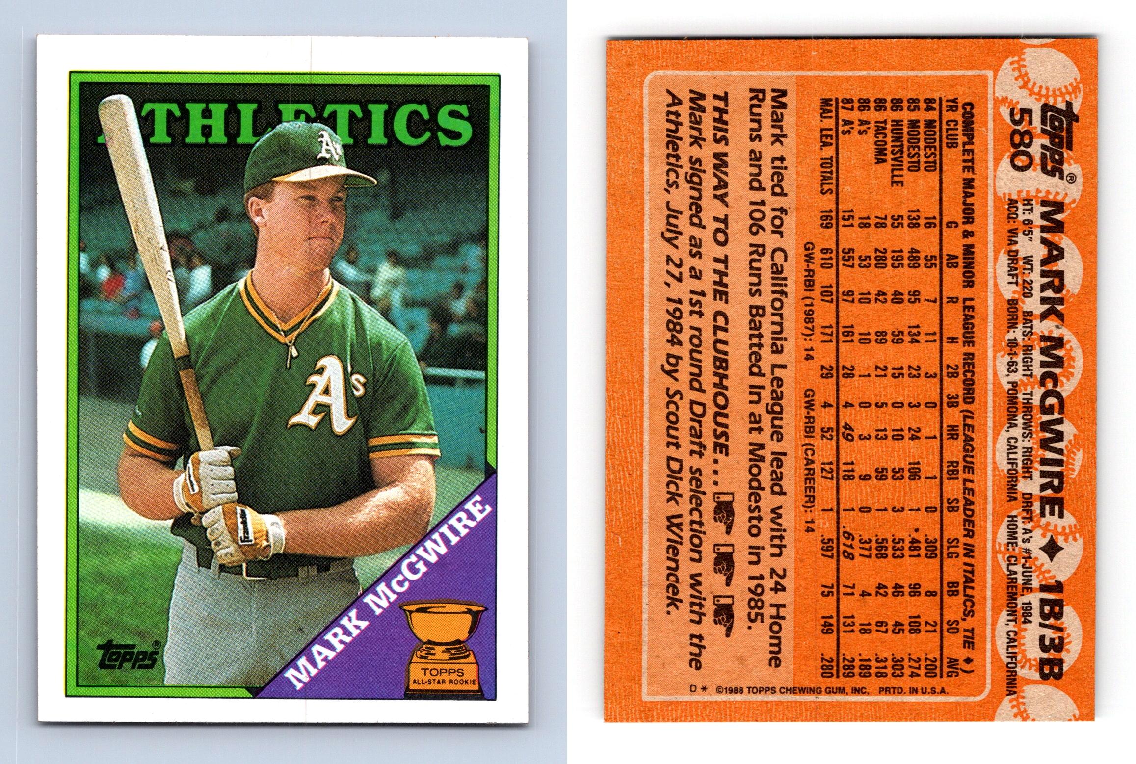 Mark McGwire - Athletics #580 Topps 1988 Baseball RC Trading Card