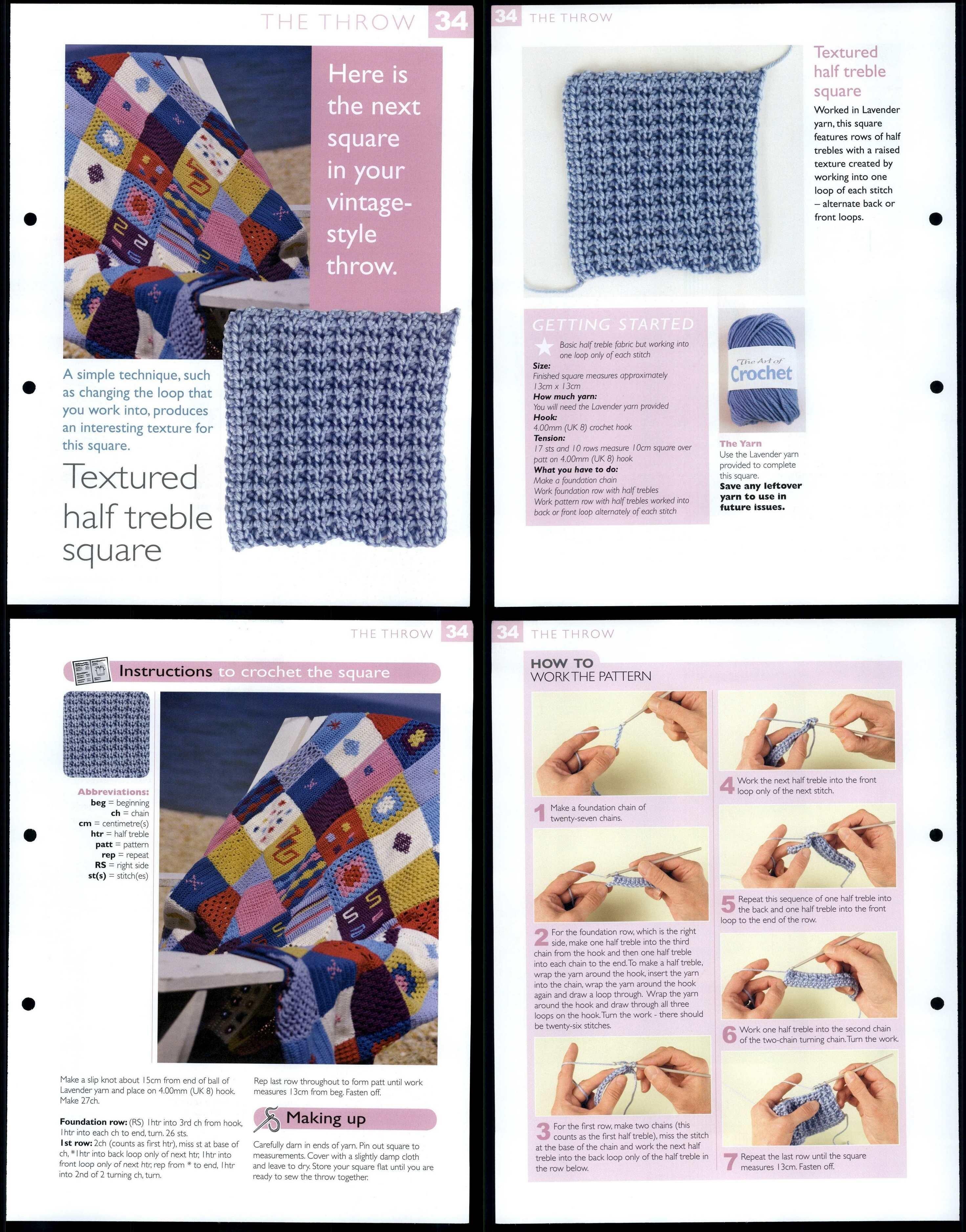 Textured Half Treble Square #34 The Throw - The Art Of Crochet 2 Page ...