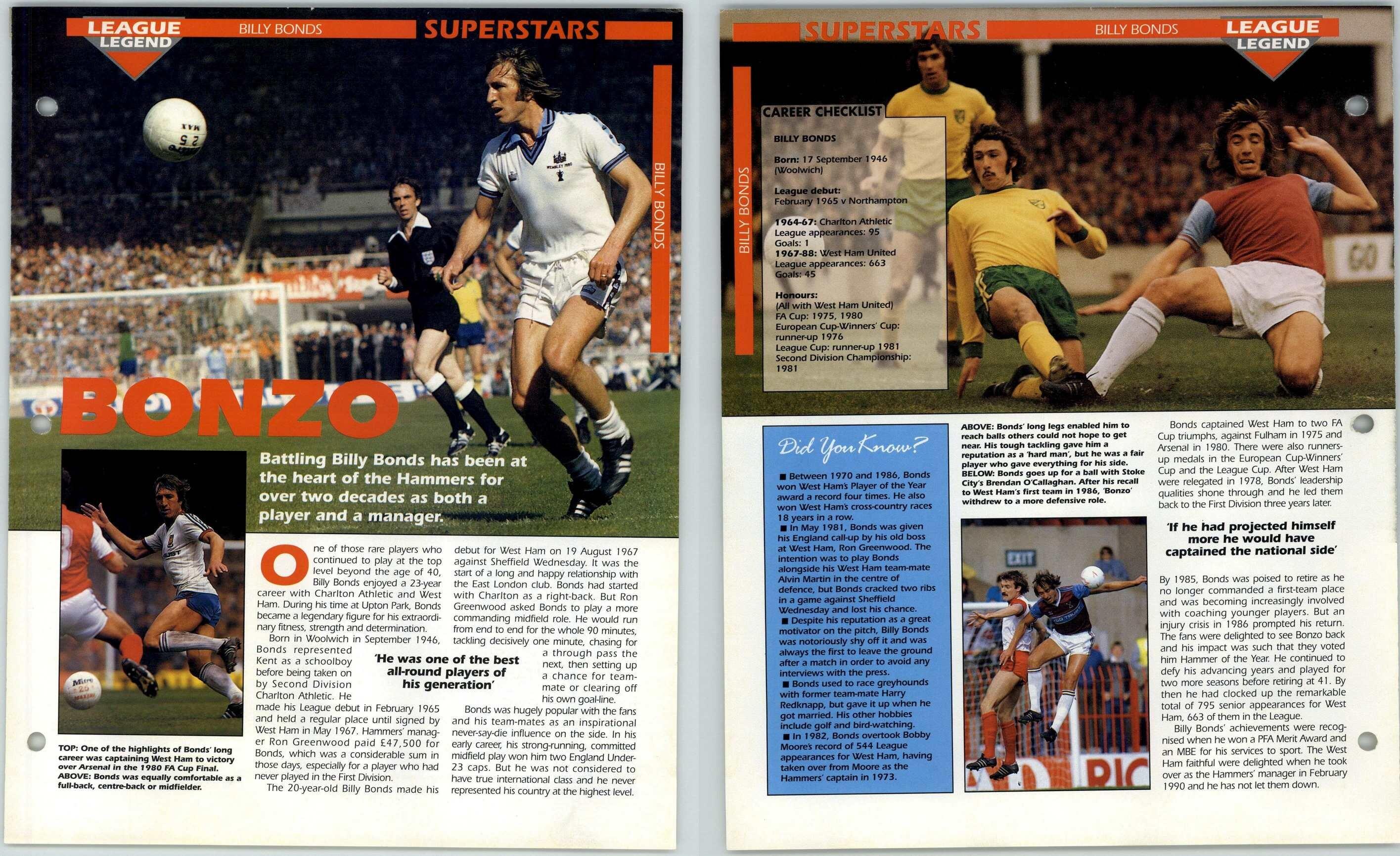 Billy Bonds - Superstars - Orbis Football Collection 1990-91 Page