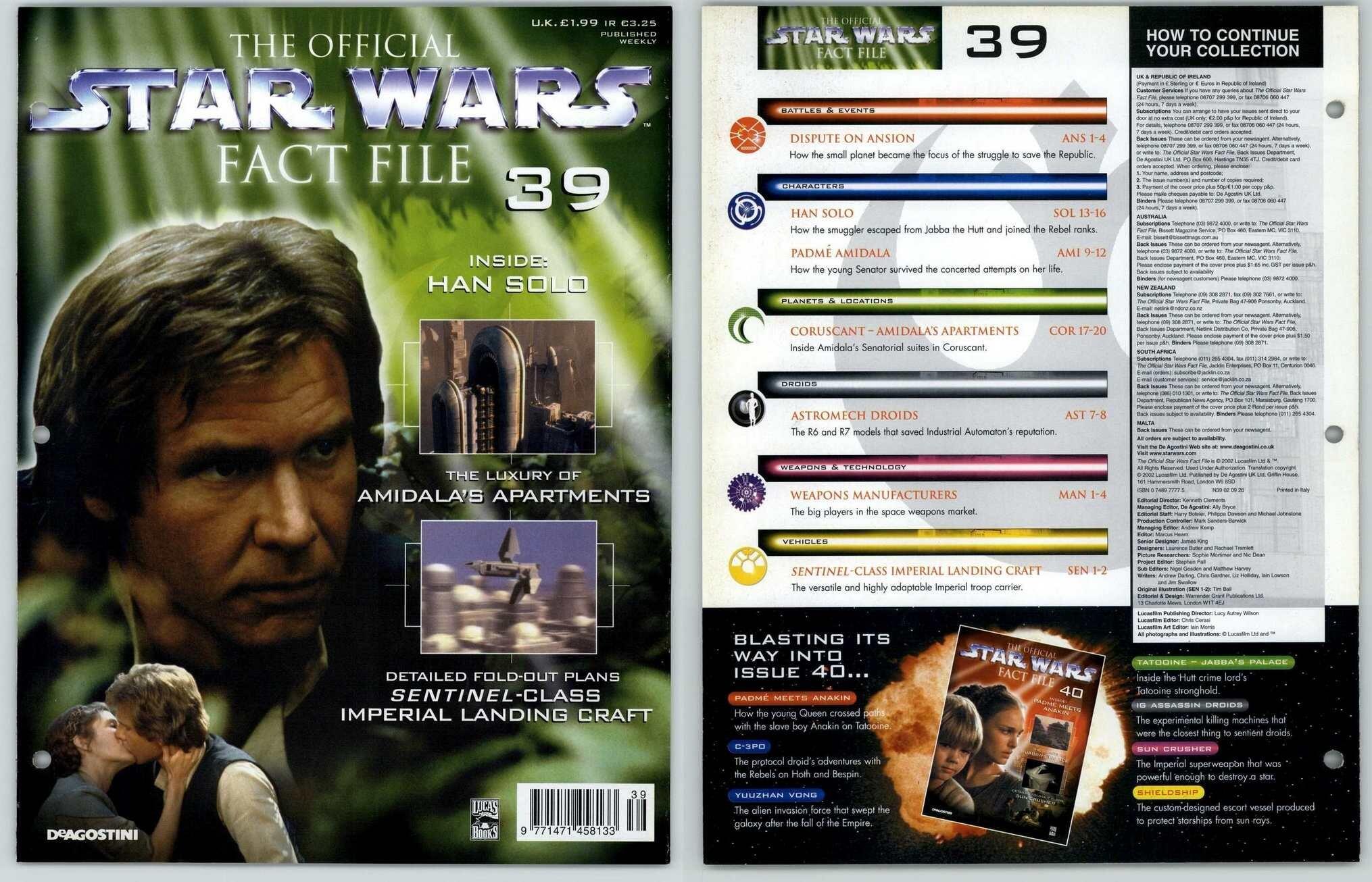Han Solo #39 Star Wars Fact File Page - Front Cover Only