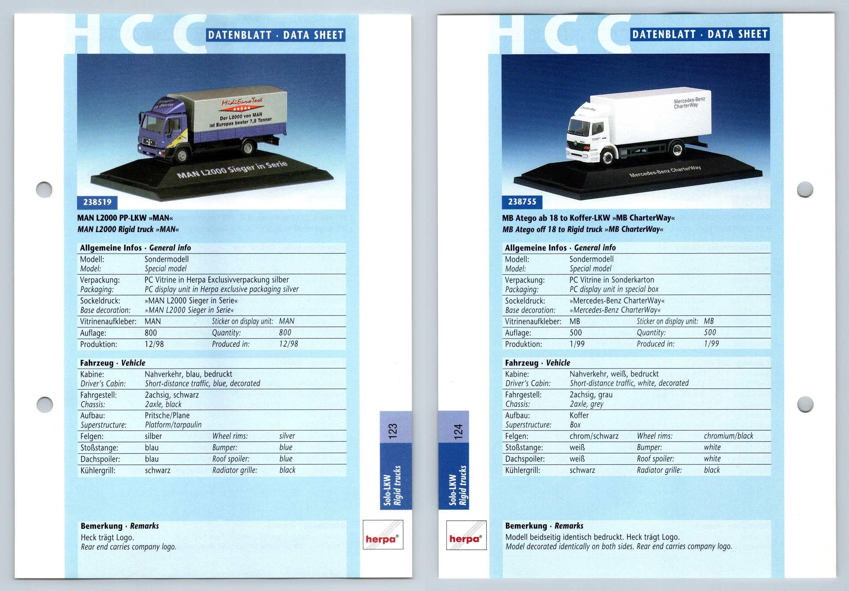 Man L2000 Pp Lkw Mb Atego 123 4 Solo Lkw Datenblatt Herpa Data Sheet