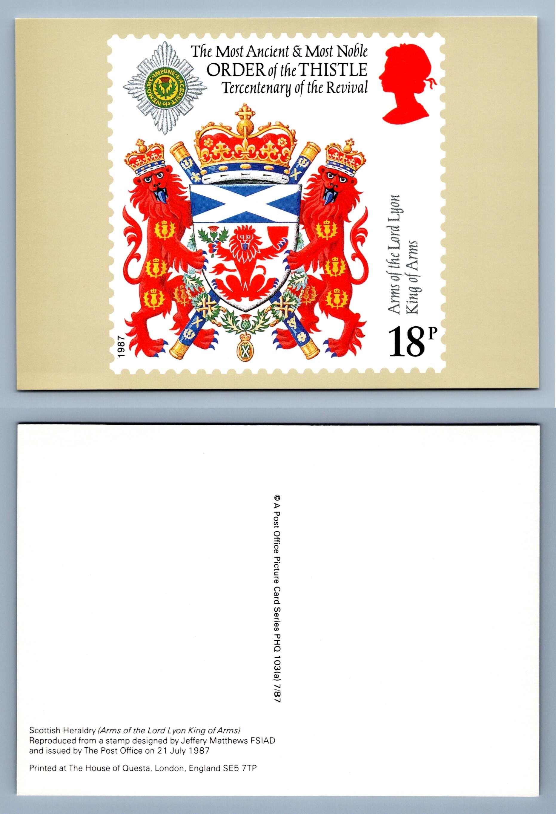 Lord Lyon King Of Arms / Scottish Heraldry 1987 PHQ 103a Unused Card