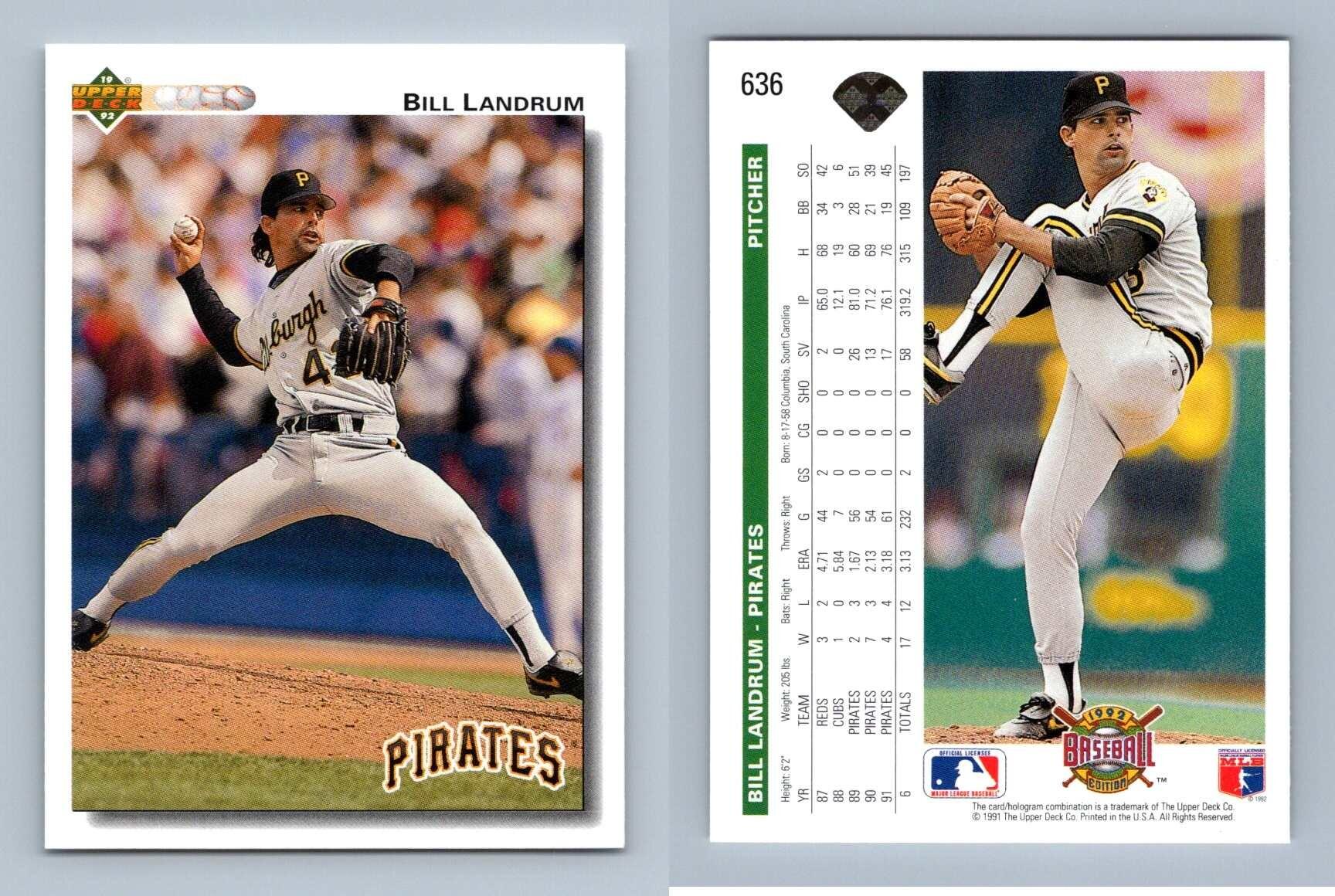 Tarjeta coleccionable Bill Landrum - Piratas #636 béisbol 1992 cubierta superior - Imagen 2 de 2