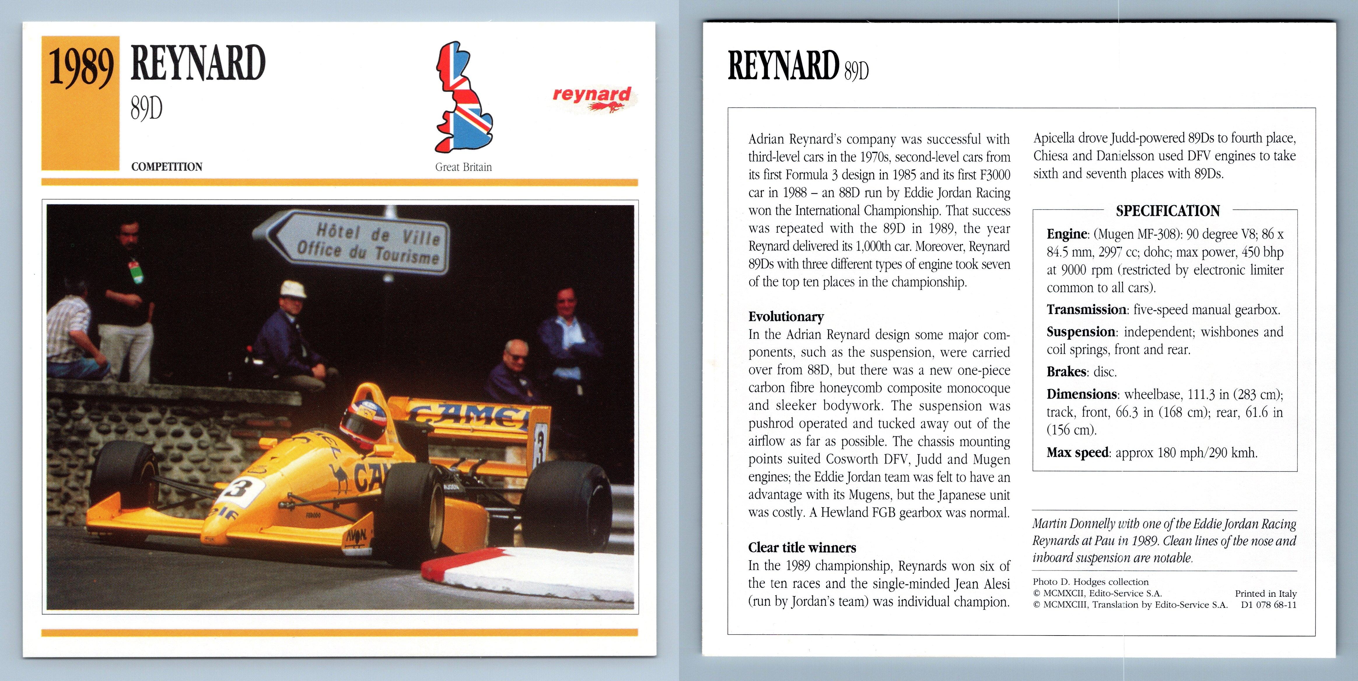 Reynard - 89D - 1989 Competition Collectors Club Card