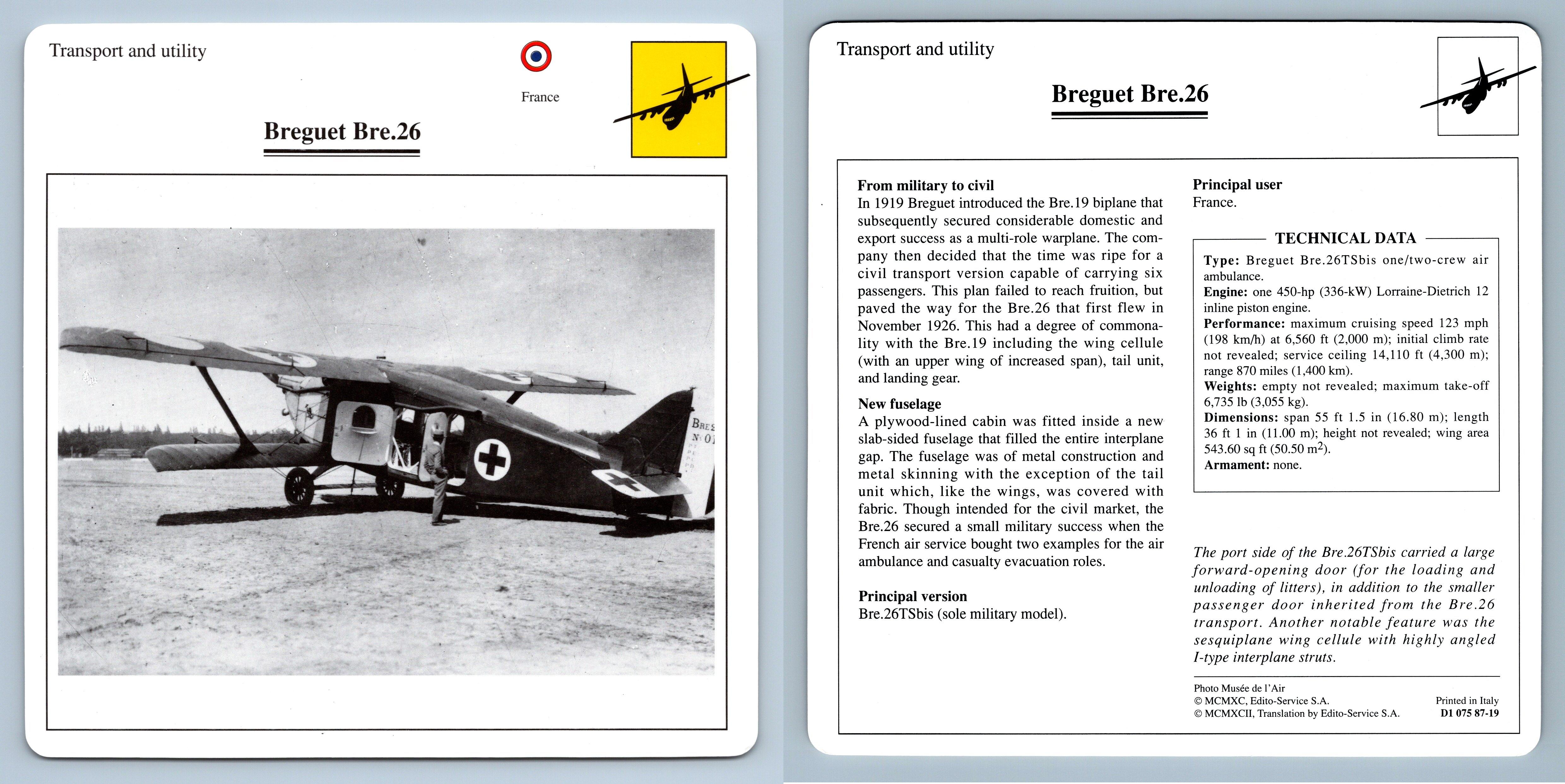 Breguet Bre.26 Transport Warplanes Collectors Club Card