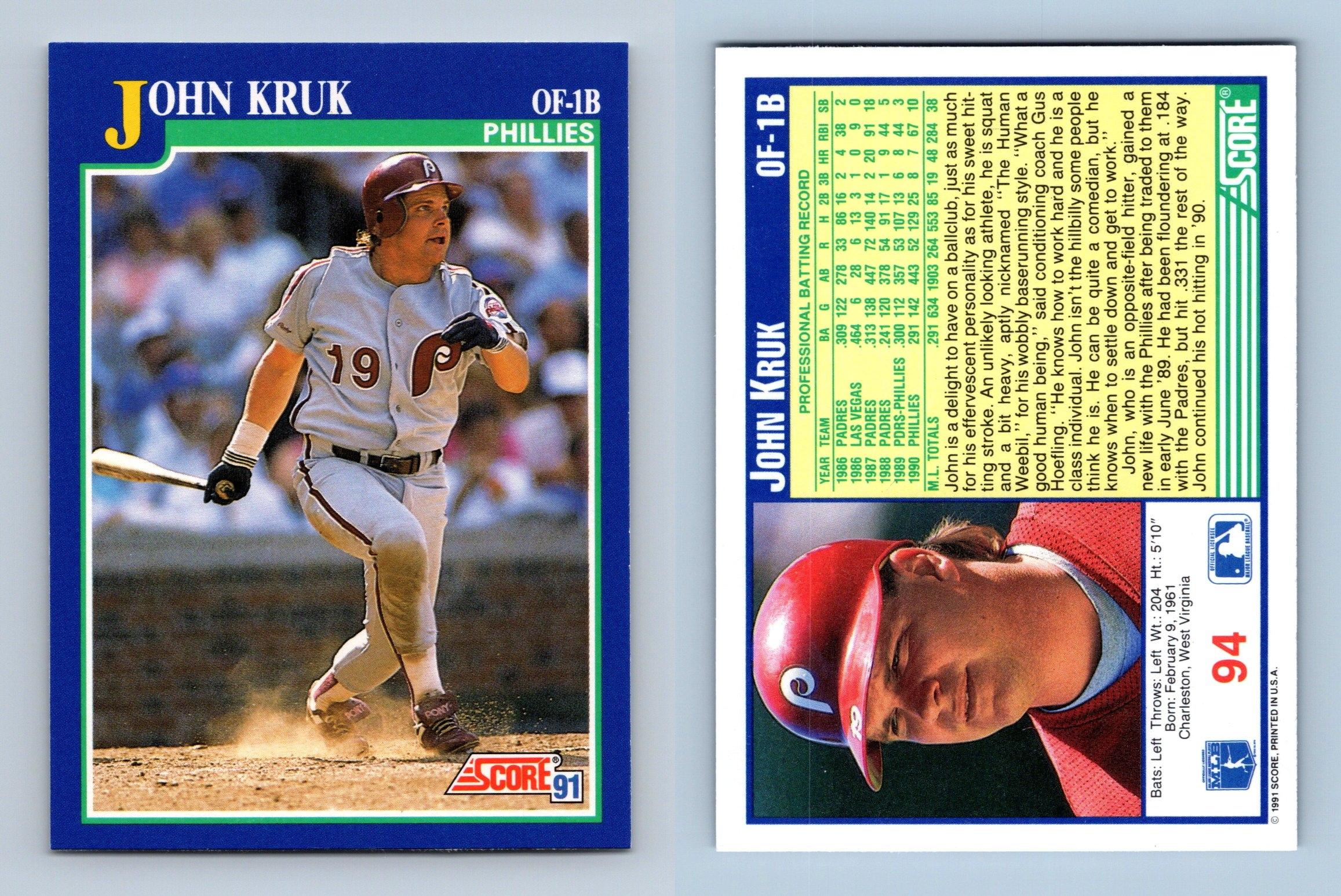 John Kruk - Phillies #94 Score 1991 Baseball Trading Card