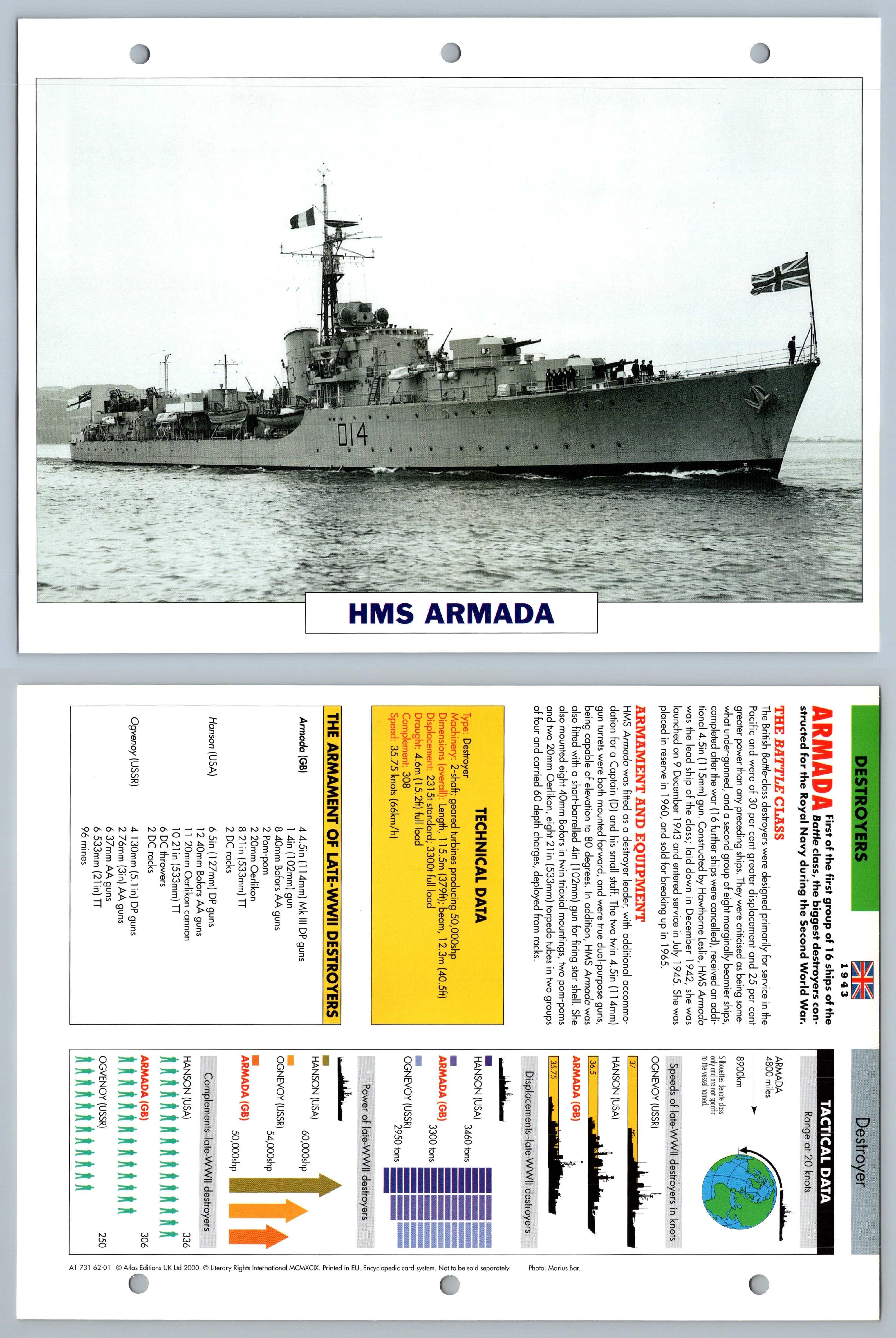 HMS Armada 1943 Destroyers Atlas Warships Maxi Card