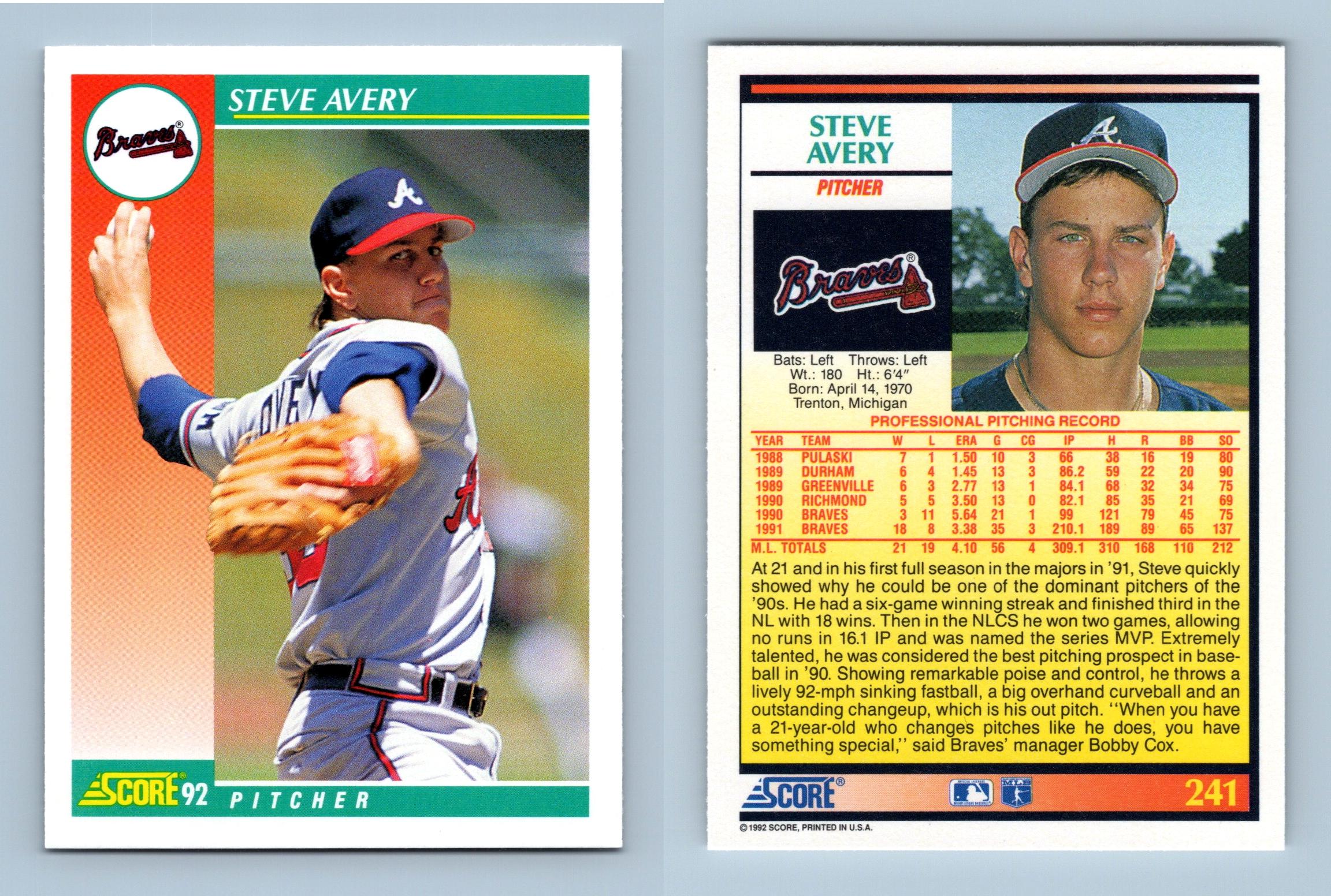 Steve Avery - Brewers - #241 Score 1992 Baseball Trading Card