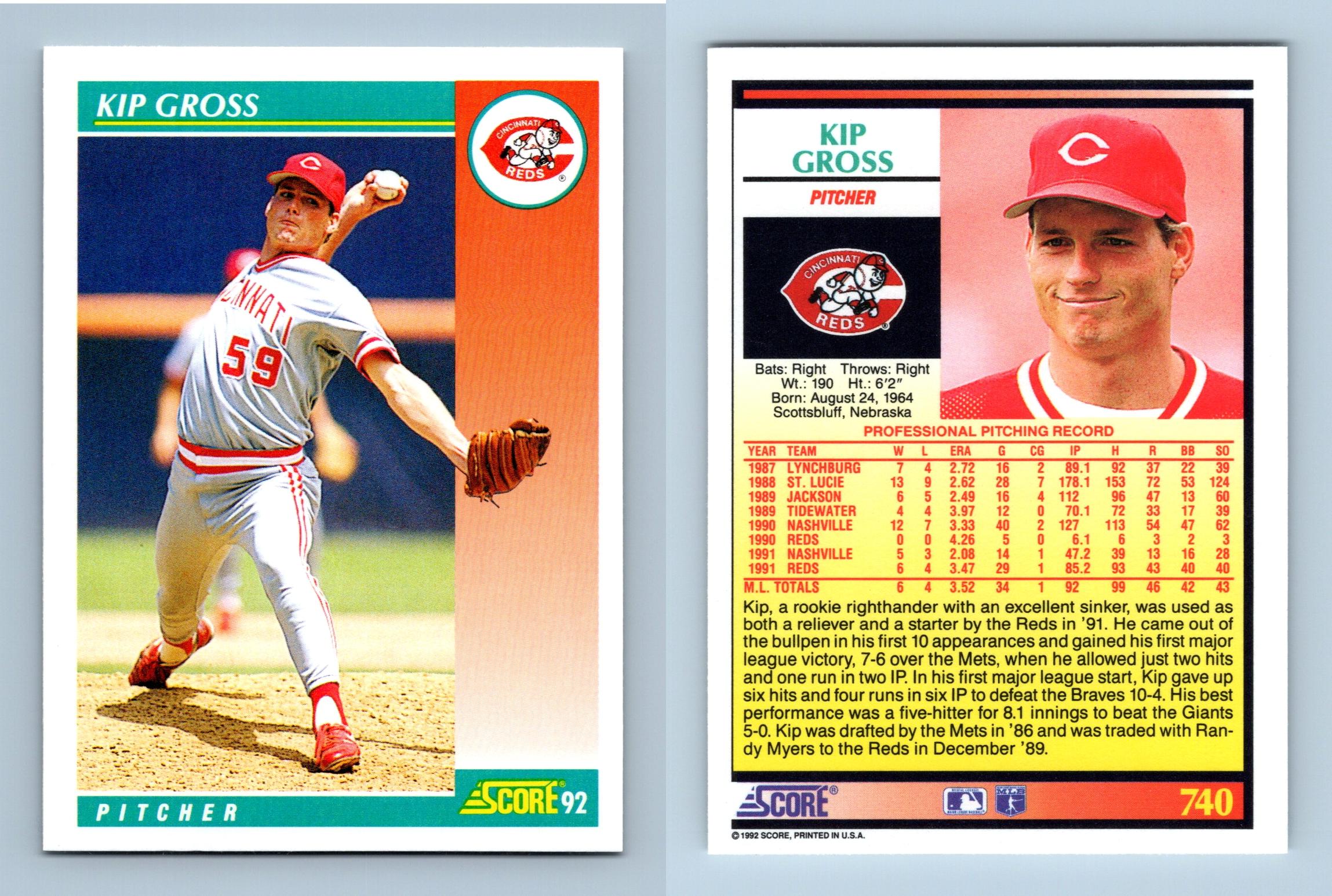 Kip Gross Reds 740 Score 1992 Baseball RC Trading Card