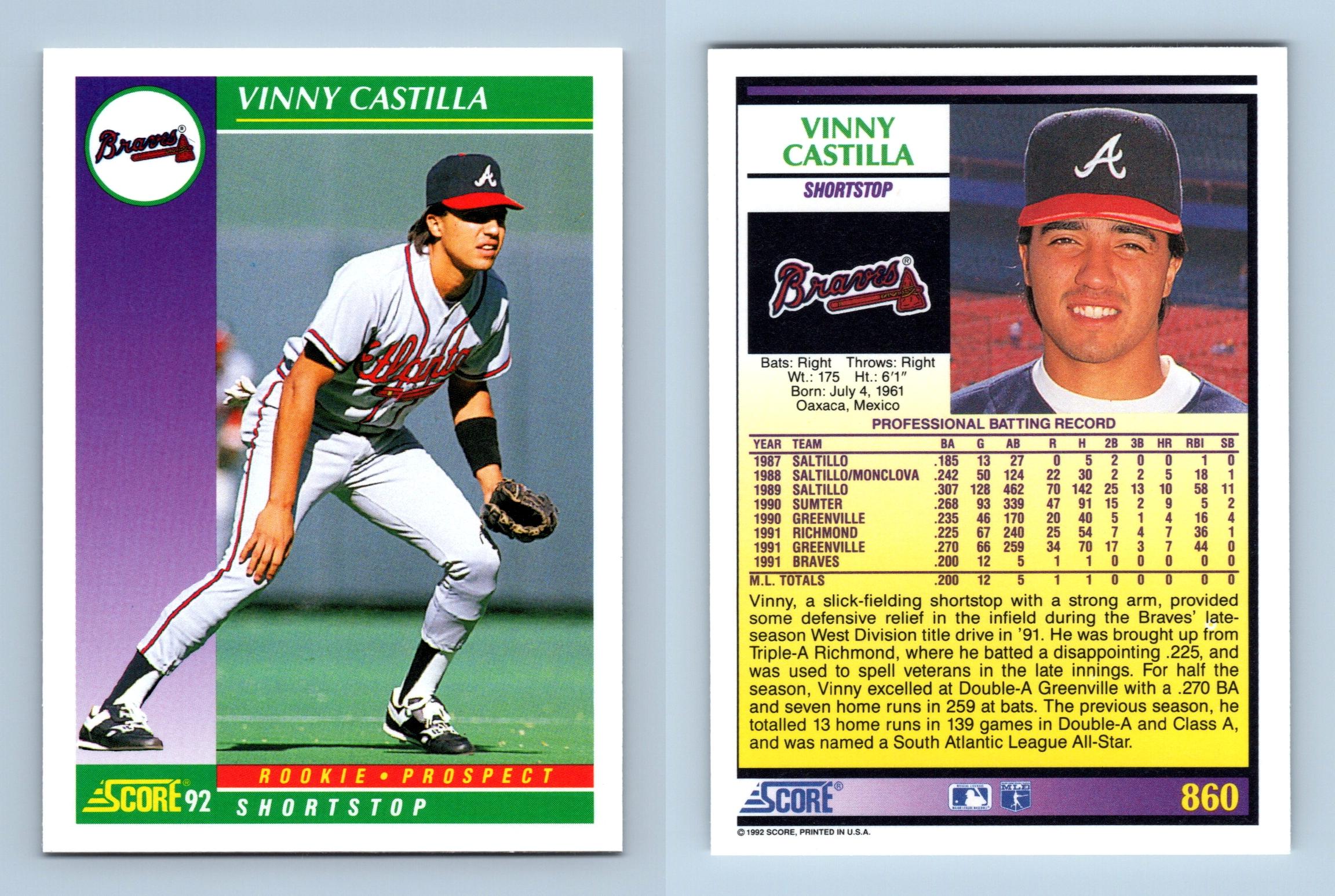 Vinny Castilla - Braves - #860 Score 1992 Baseball RC Trading Card