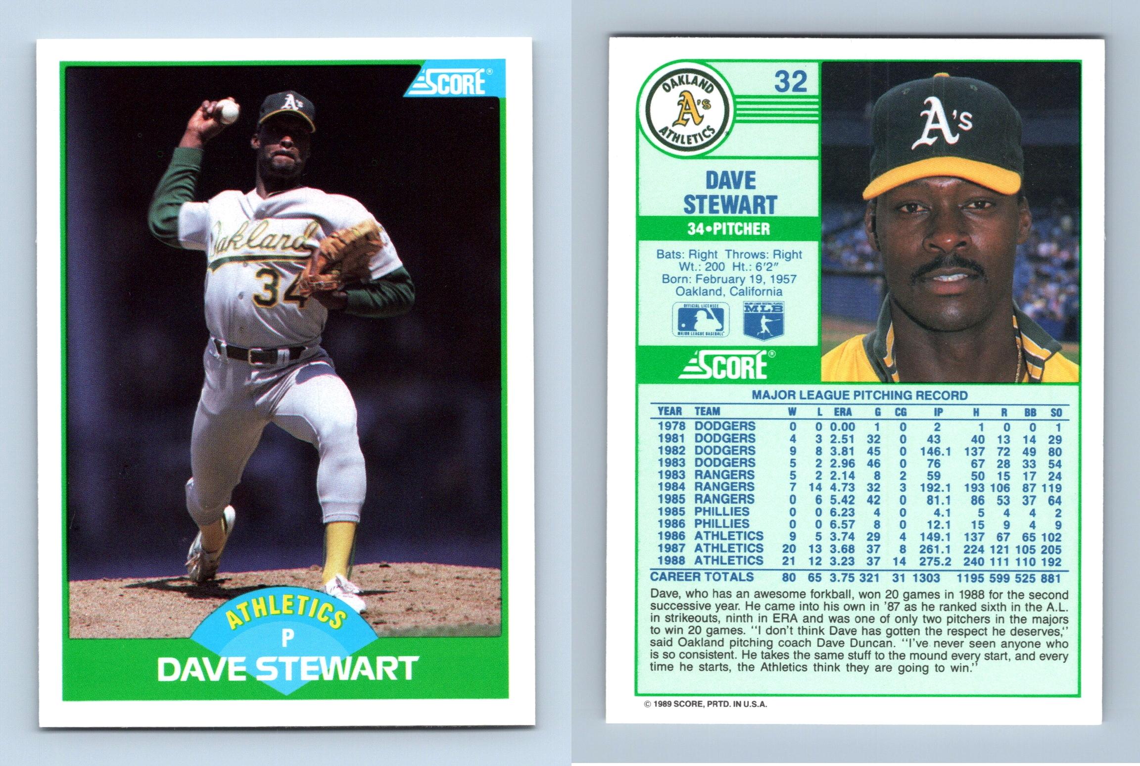 Dave Stewart - Athletics #32 Score 1989 Baseball Trading Card