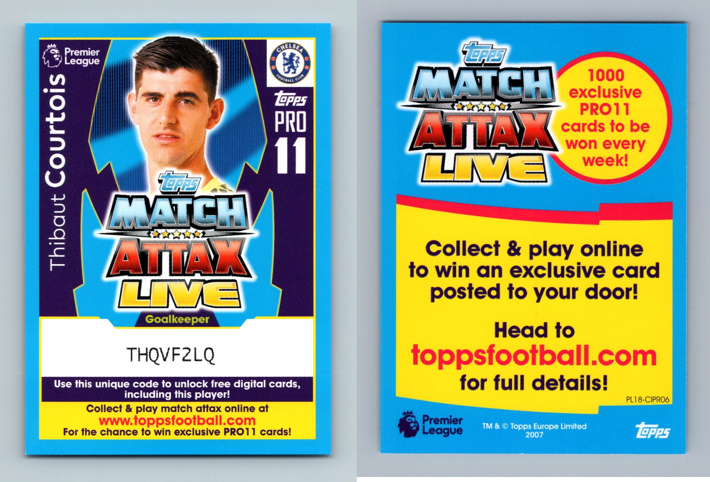 Thibaut Courtois Match Attax Live 201718 Topps TCG Code Card