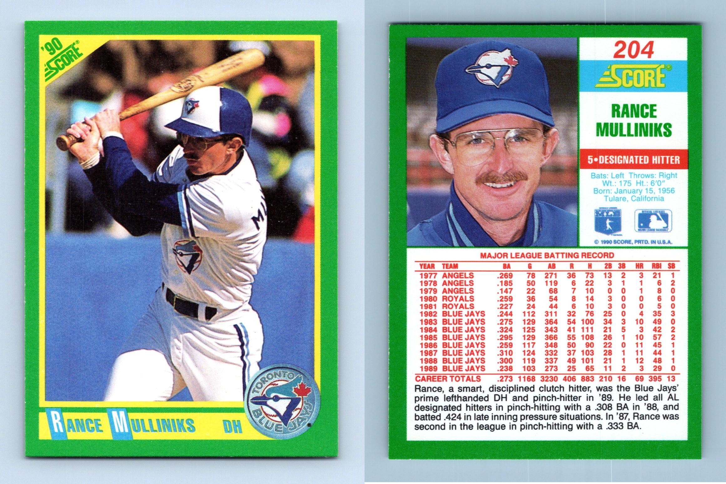 Rance Mulliniks - Blue Jays #204 Score 1990 Baseball Trading Card