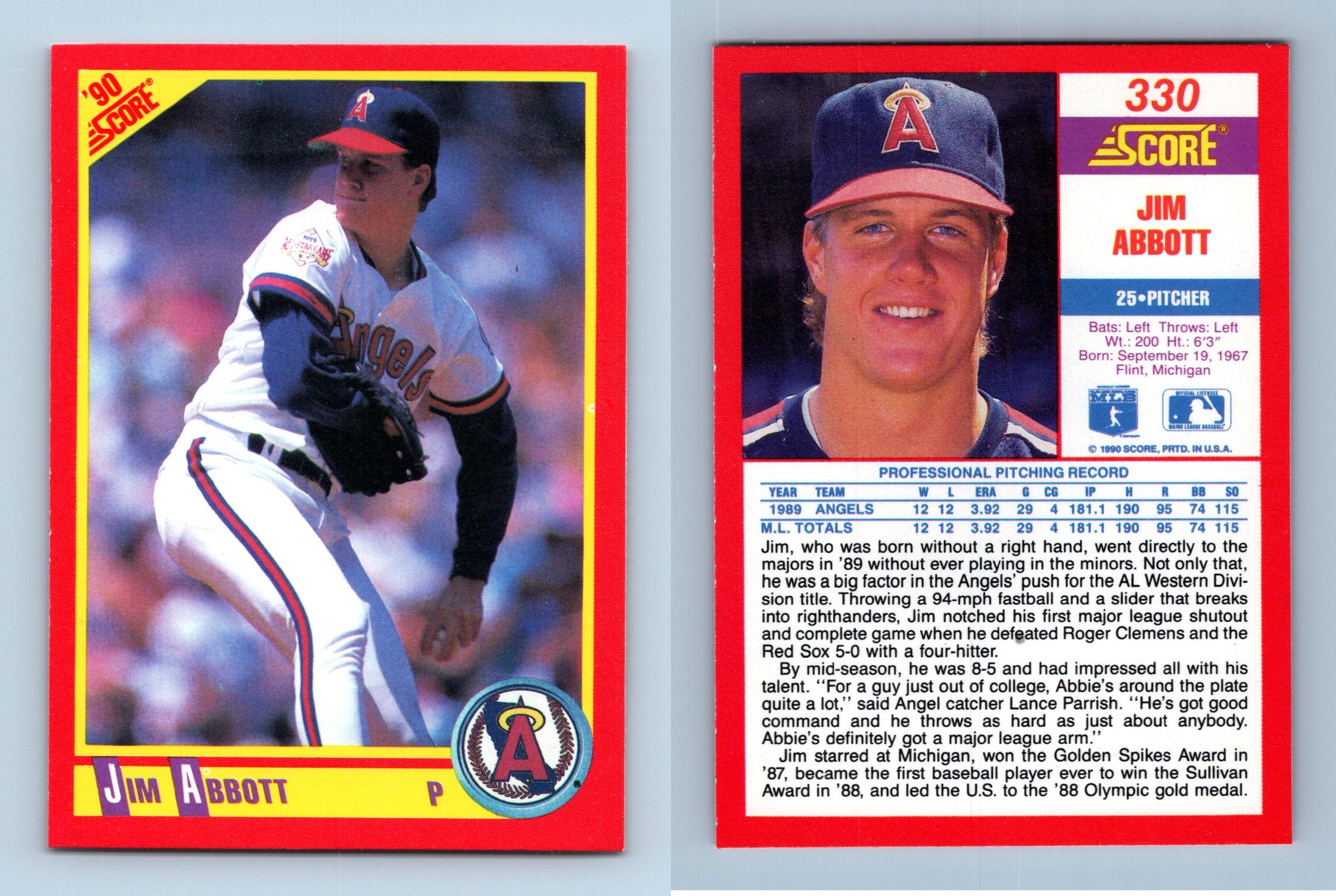 Jim Abbott - Angels #330 Score 1990 Baseball Trading Card