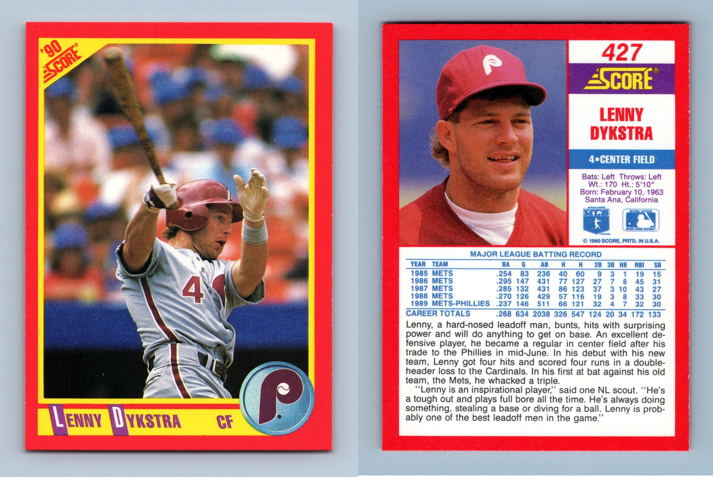 Lenny Dykstra - Phillies #427 Score 1990 Baseball Trading Card