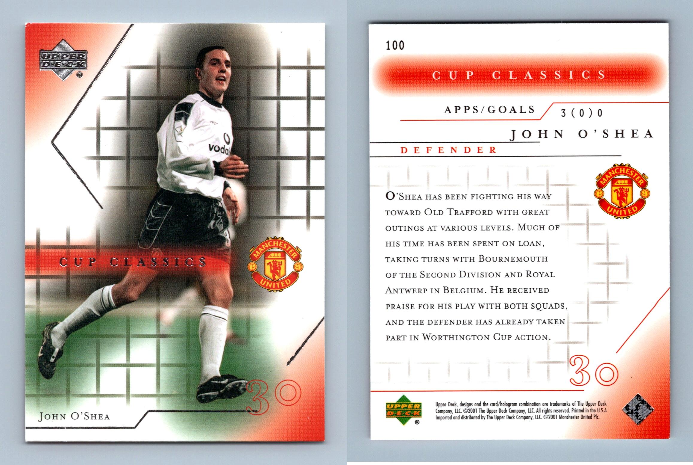 John O'Shea #100 Manchester United 2001-2002 Upper Deck Trading Card