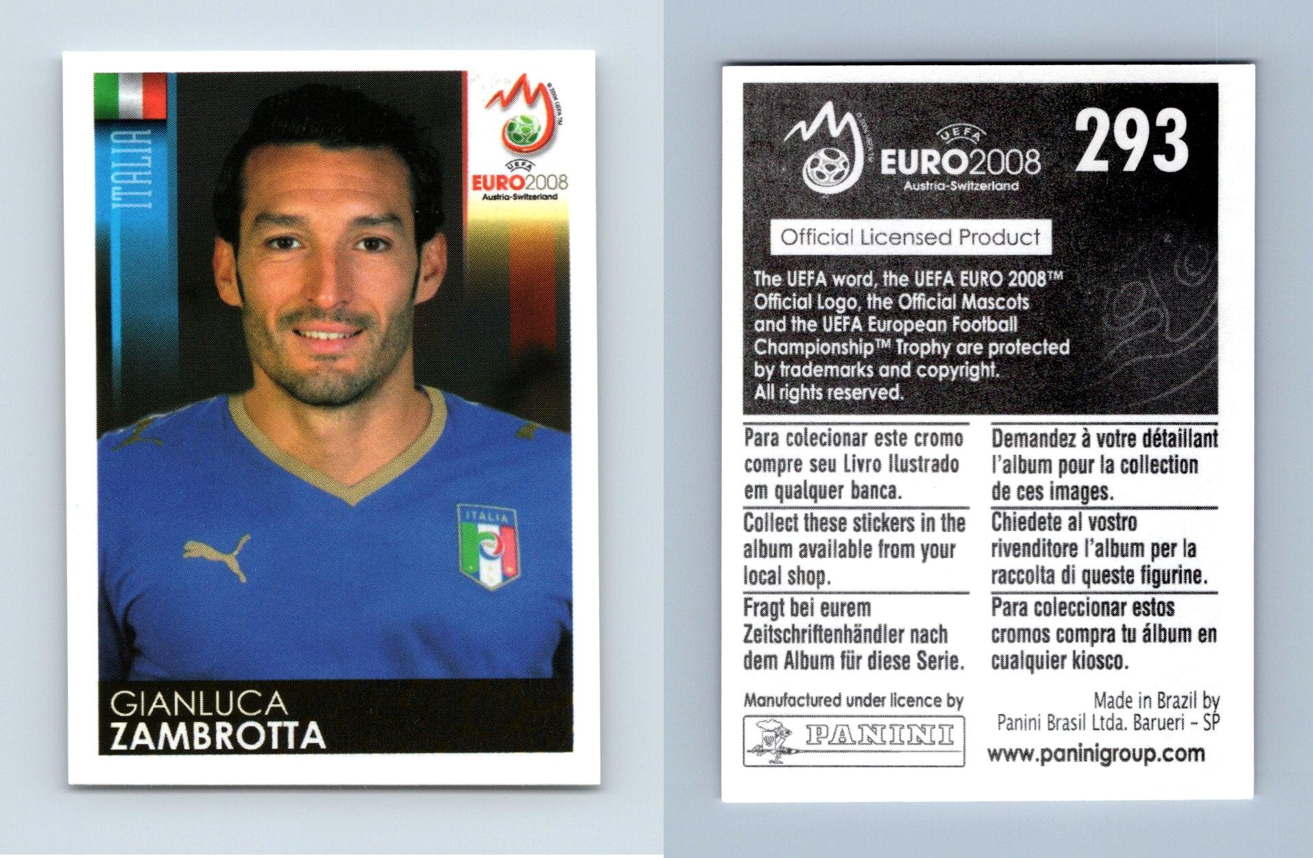Gianluca Zambrotta Italia 293 Uefa Euro 2008 Panini Sticker