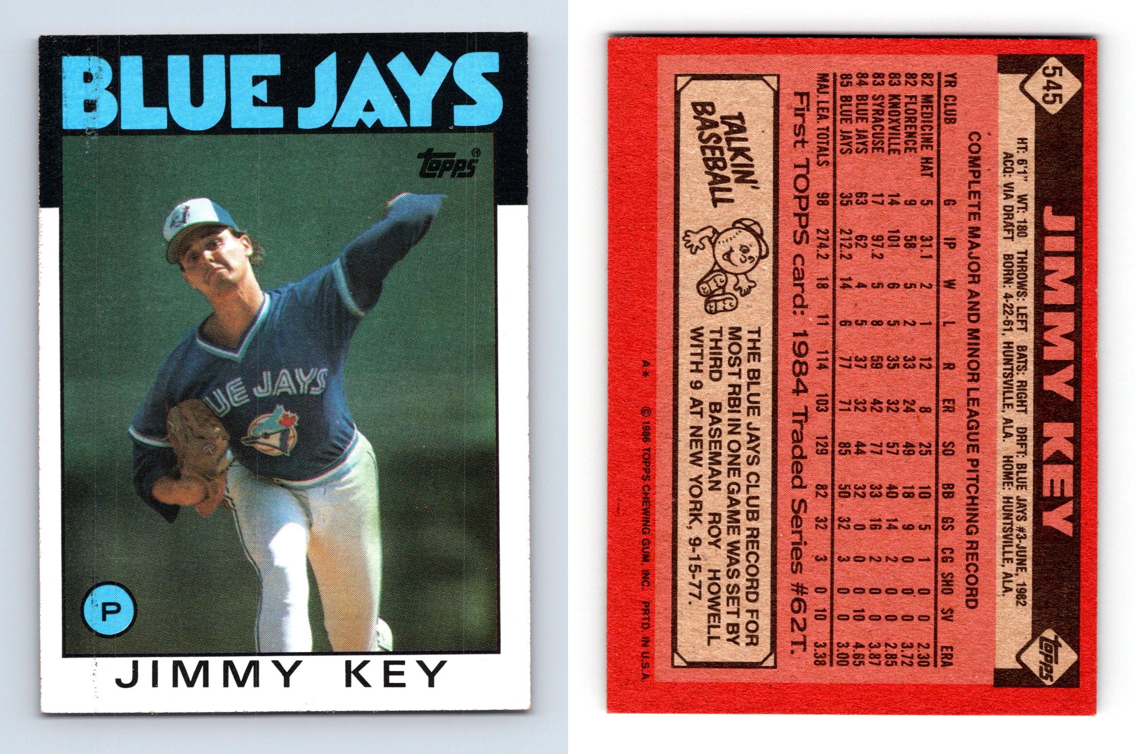 Jimmy Key - Blue Jays #545 Topps 1986 Baseball Trading Card