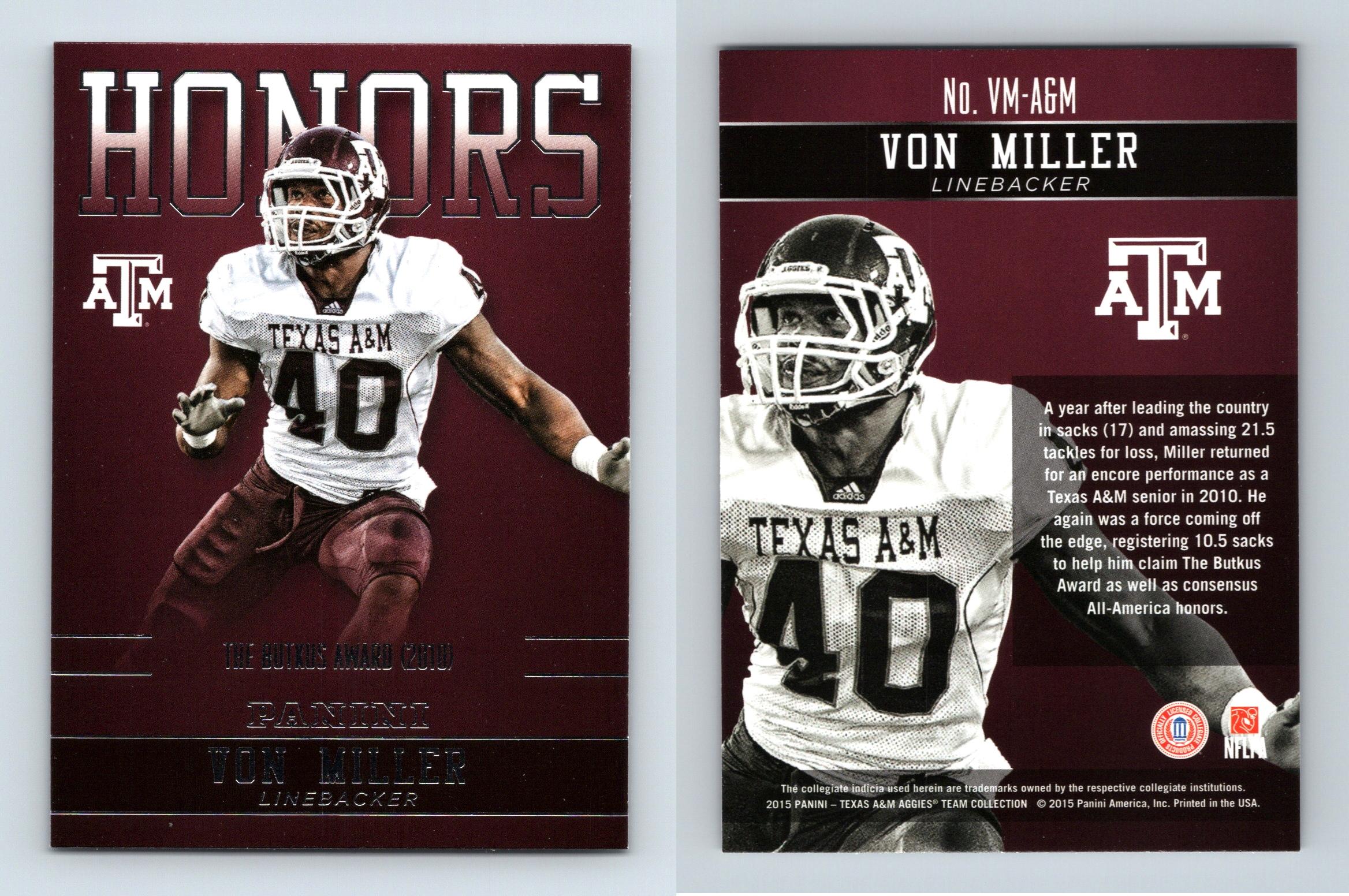 Von Miller #VM-AGM Texas A&M Aggies Collegiate 2015 Panini Honors Trading  Card