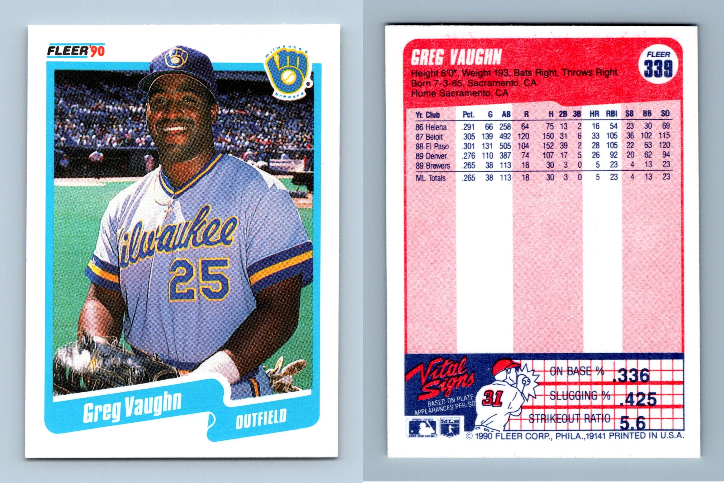 Greg Vaughn - Brewers #339 Fleer 1990 Baseball RC Trading Card