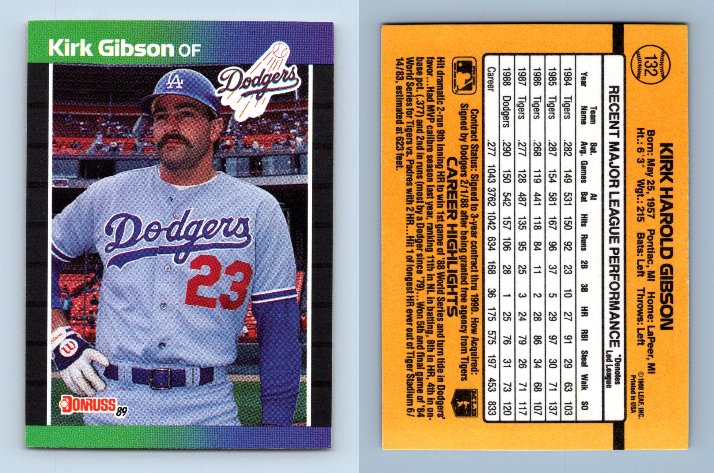 Kirk Gibson - Dodgers #132 Donruss 1989 Baseball Trading Card