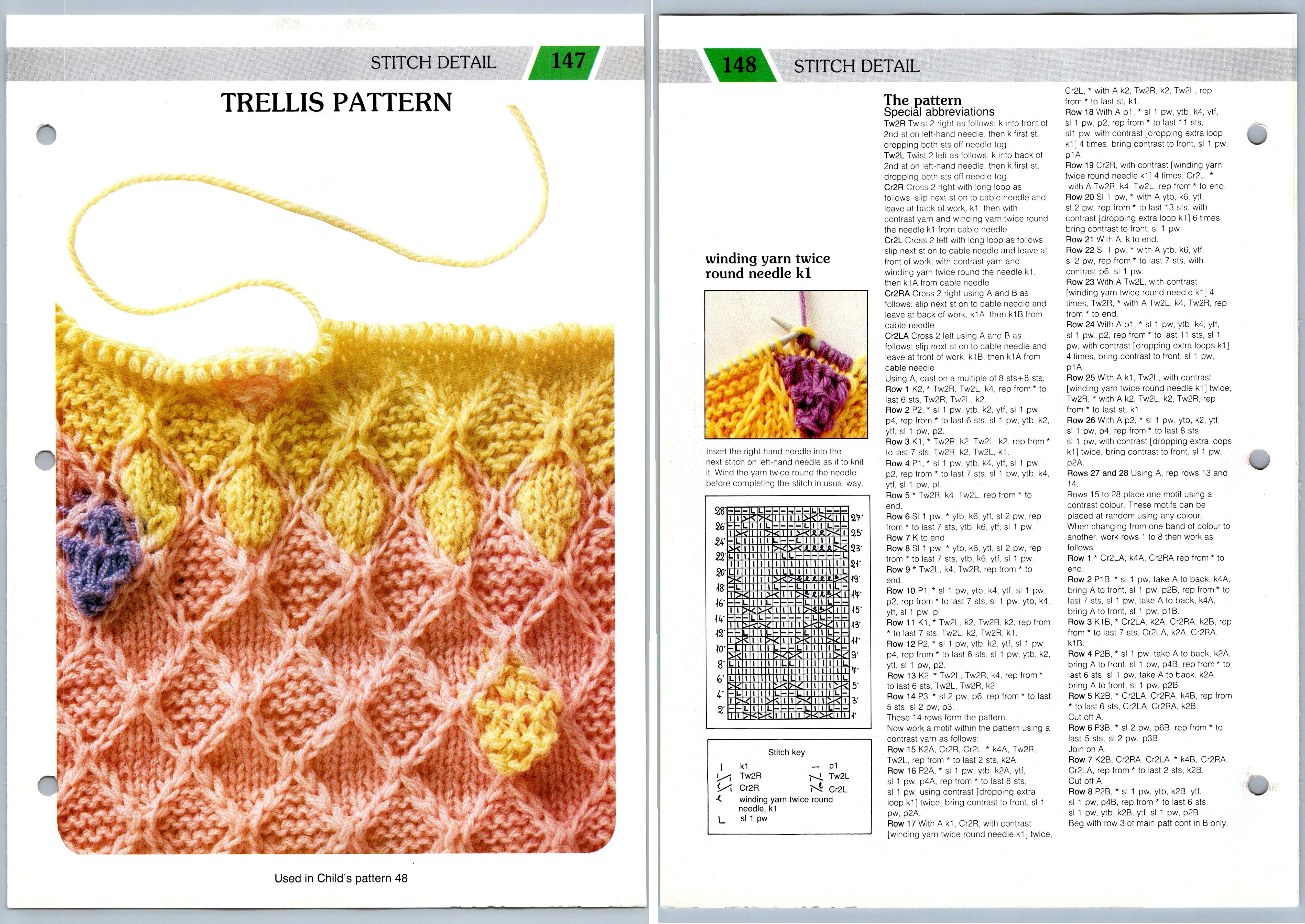 Trellis Pattern 147 & 148 Stitch Detail Creative Knitting Pattern